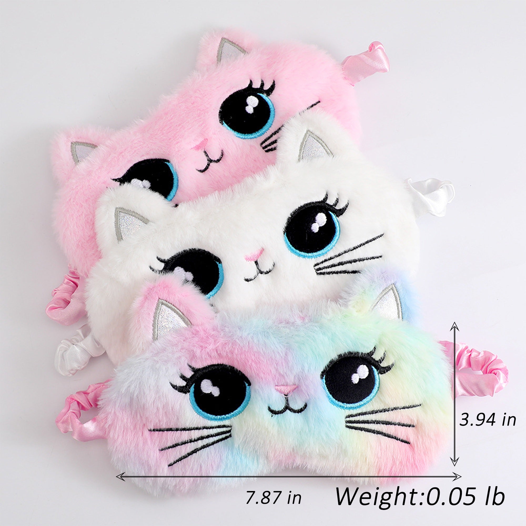 Anna-Kaci Plush Cat Face Sleep Mask Soft Faux Fur Eye Cover with Embroidered Design Elastic Satin Strap