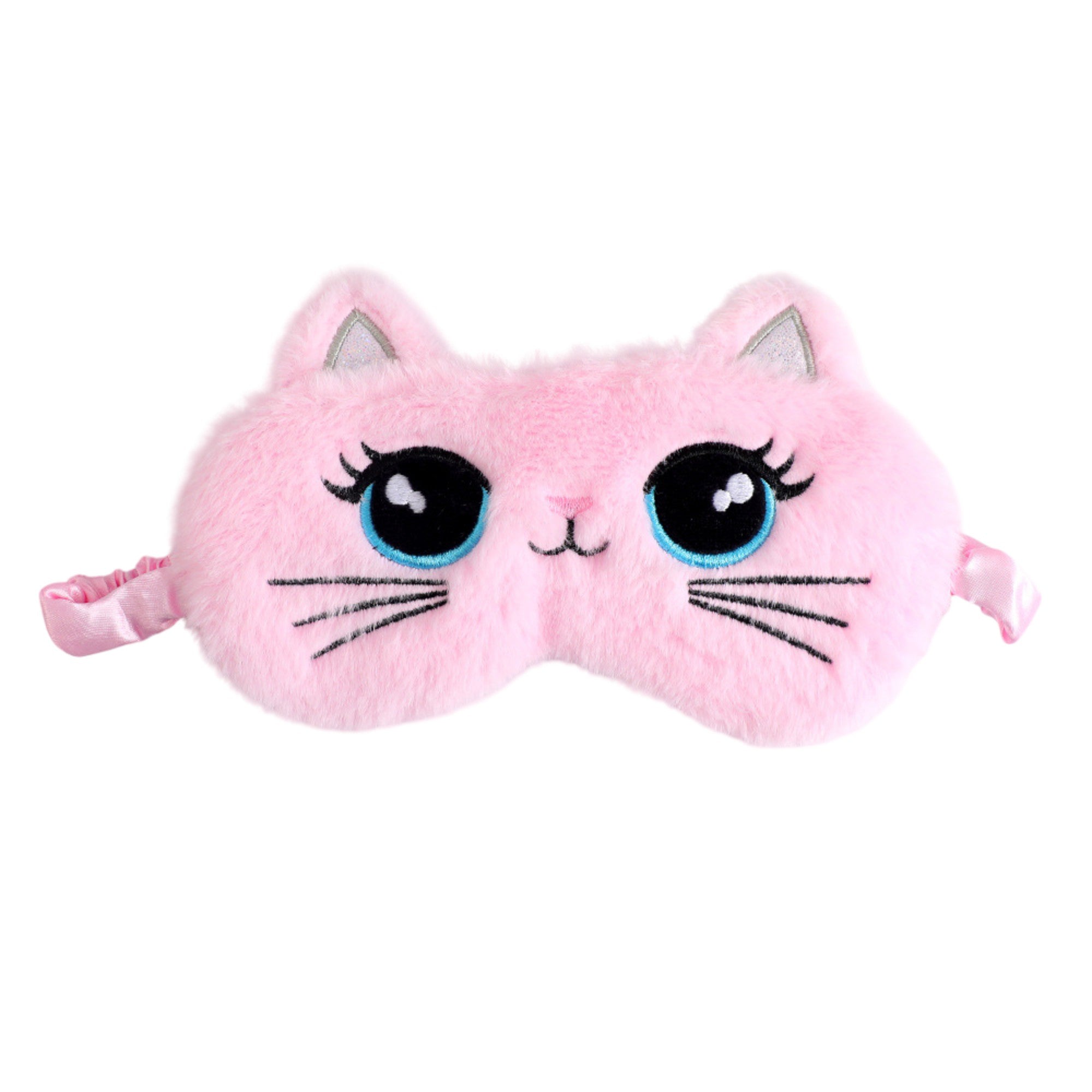Anna-Kaci Plush Cat Face Sleep Mask Soft Faux Fur Eye Cover with Embroidered Design Elastic Satin Strap