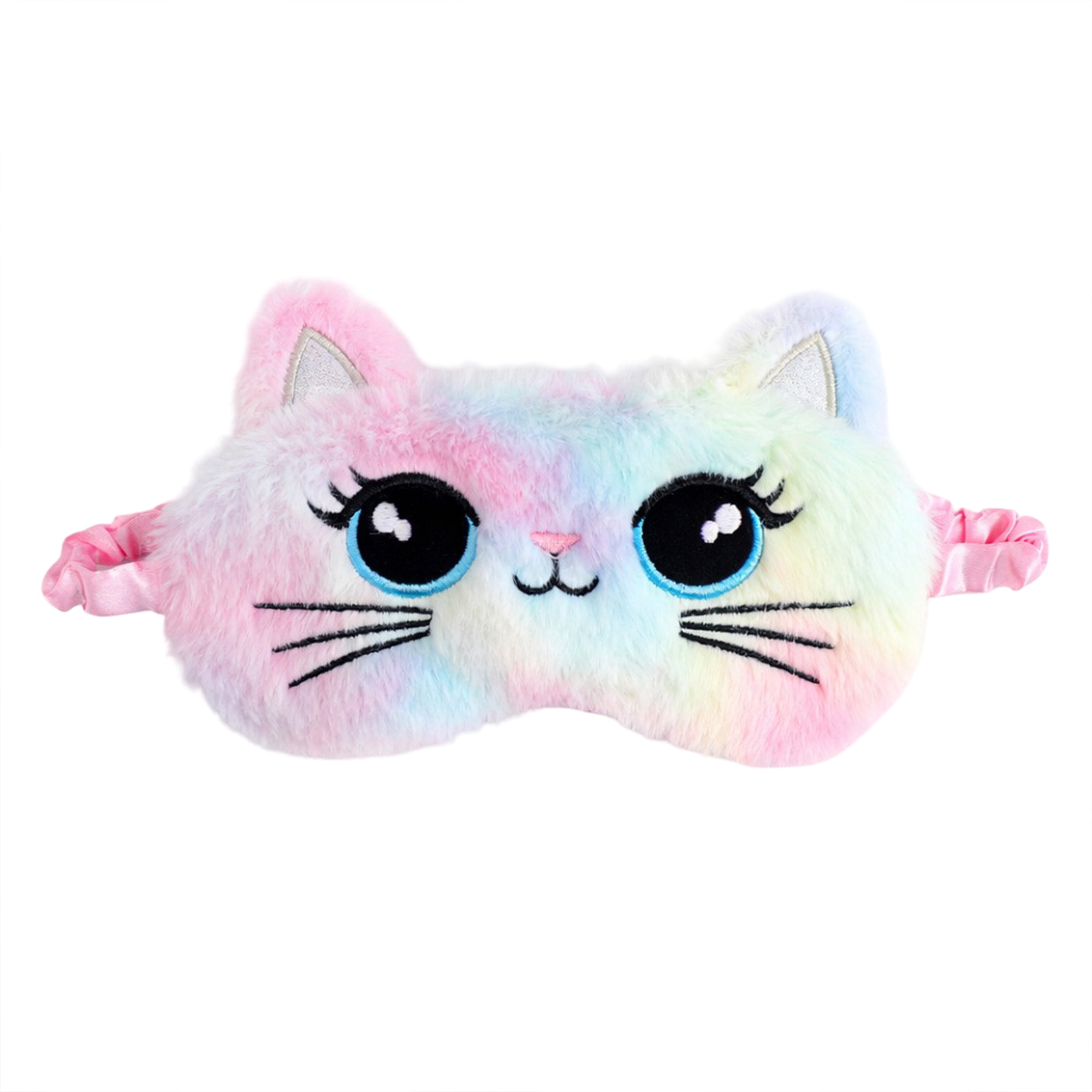 Anna-Kaci Plush Cat Face Sleep Mask Soft Faux Fur Eye Cover with Embroidered Design Elastic Satin Strap