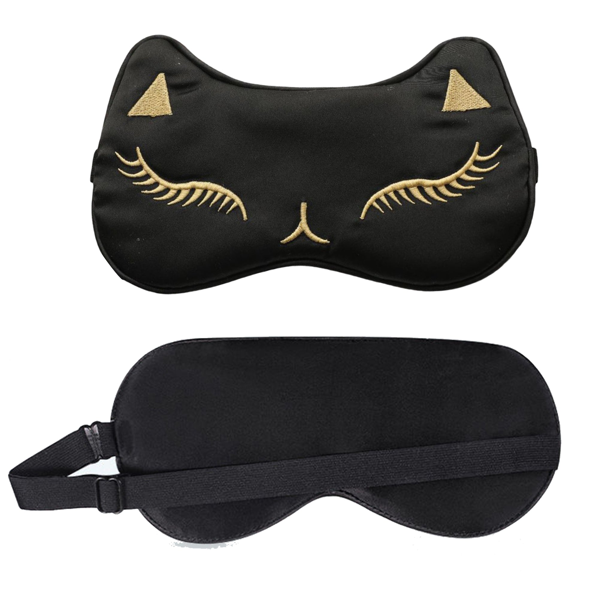 Anna-Kaci Cat Embroidered Silk Sleep Mask Adjustable Strap Soft Eye Mask for Travel Nap Night Sleep Light