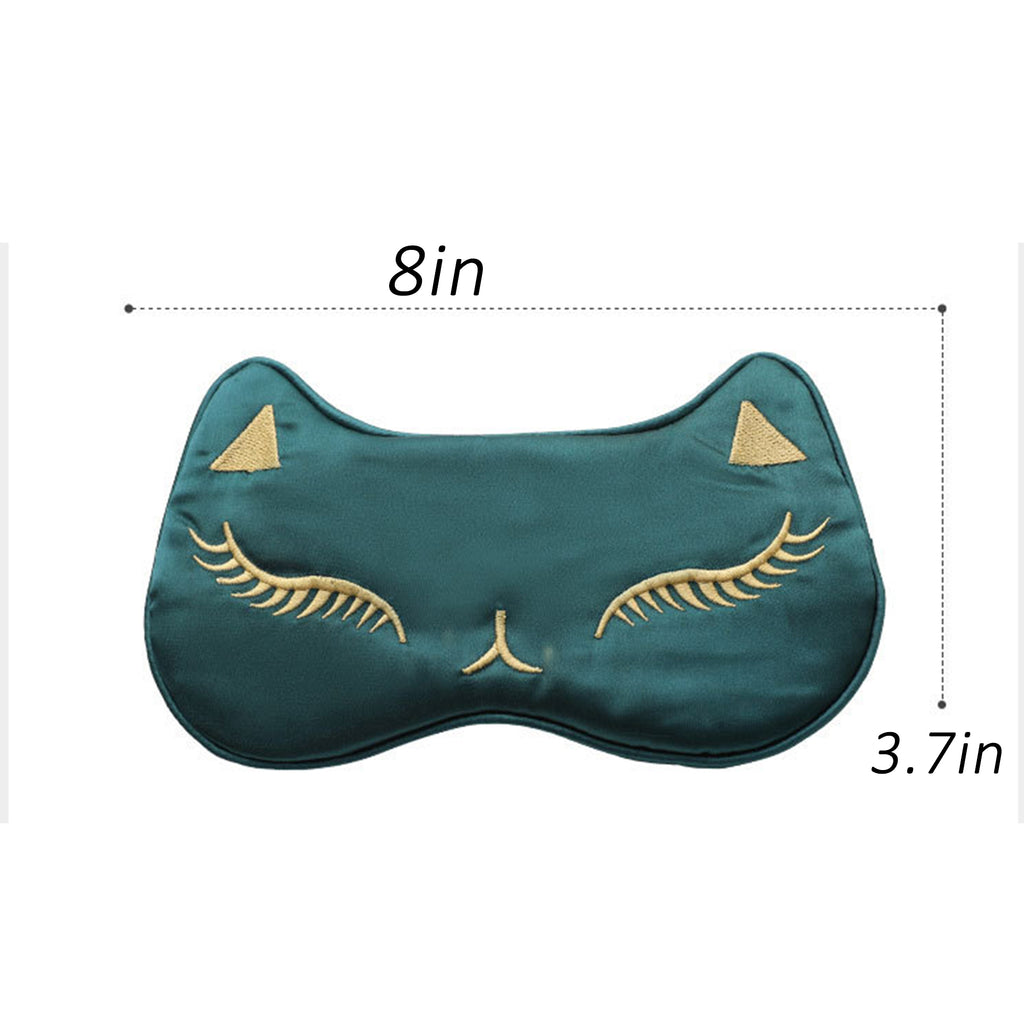 Anna-Kaci Cat Embroidered Silk Sleep Mask Adjustable Strap Soft Eye Mask for Travel Nap Night Sleep Light