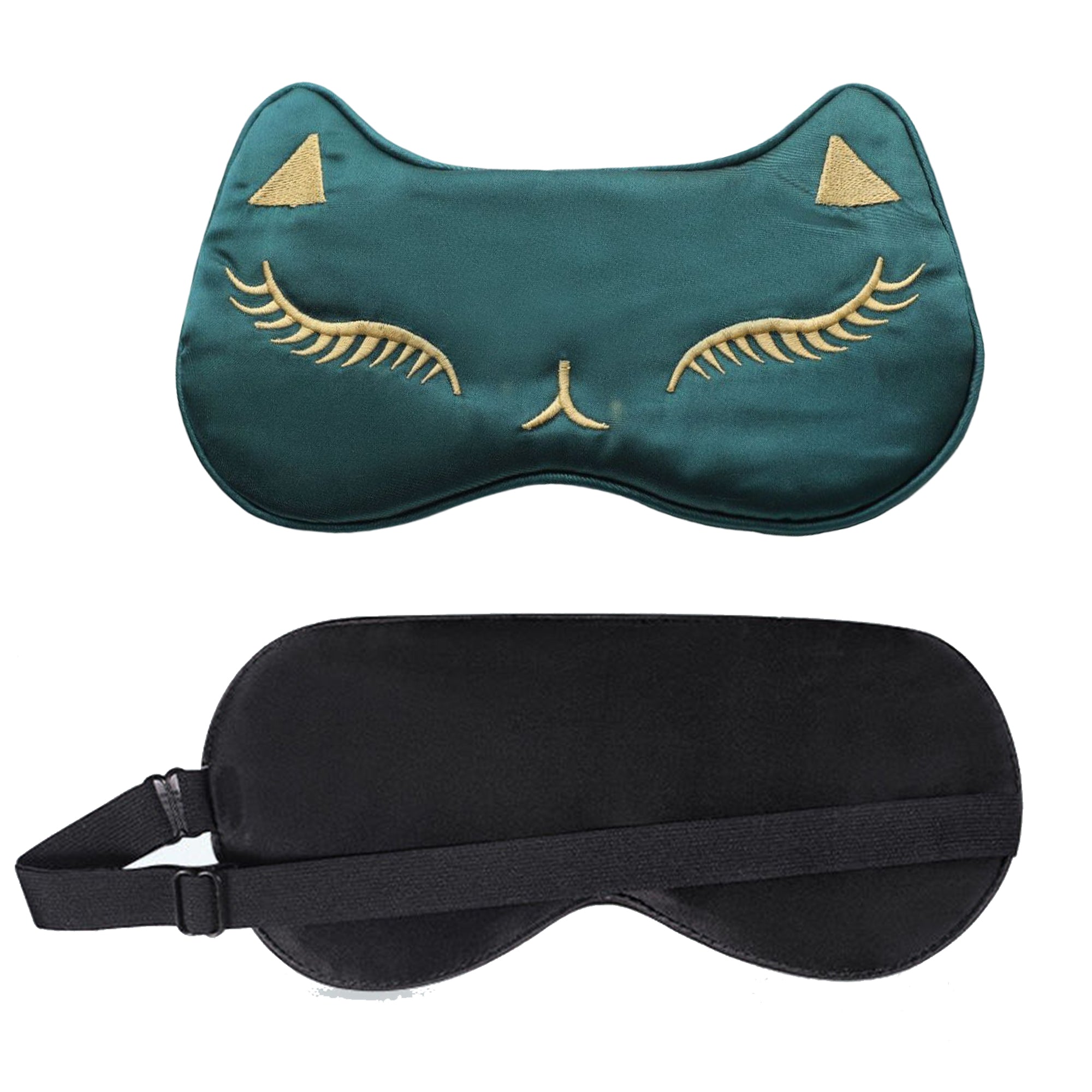 Anna-Kaci Cat Embroidered Silk Sleep Mask Adjustable Strap Soft Eye Mask for Travel Nap Night Sleep Light