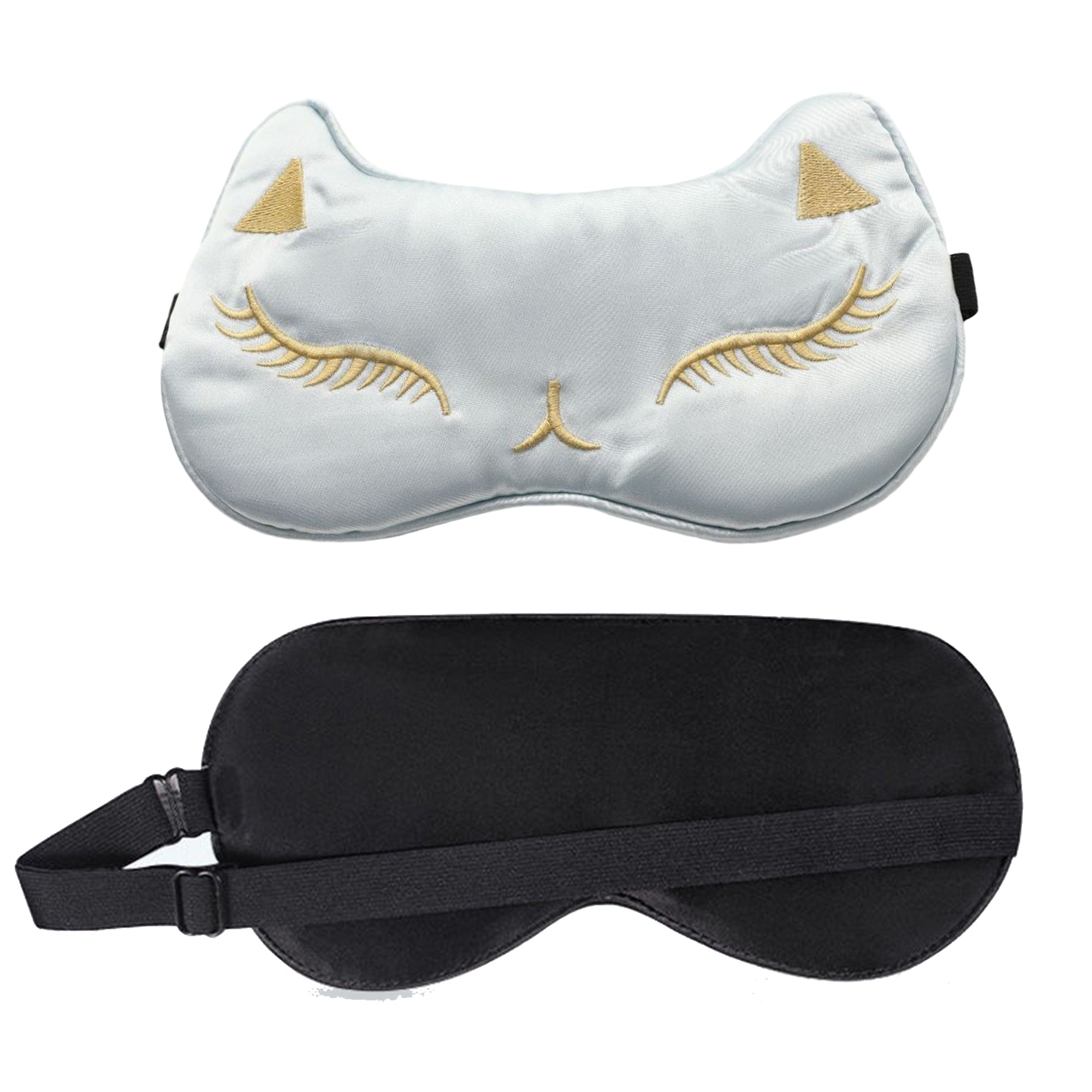 Anna-Kaci Cat Embroidered Silk Sleep Mask Adjustable Strap Soft Eye Mask for Travel Nap Night Sleep Light