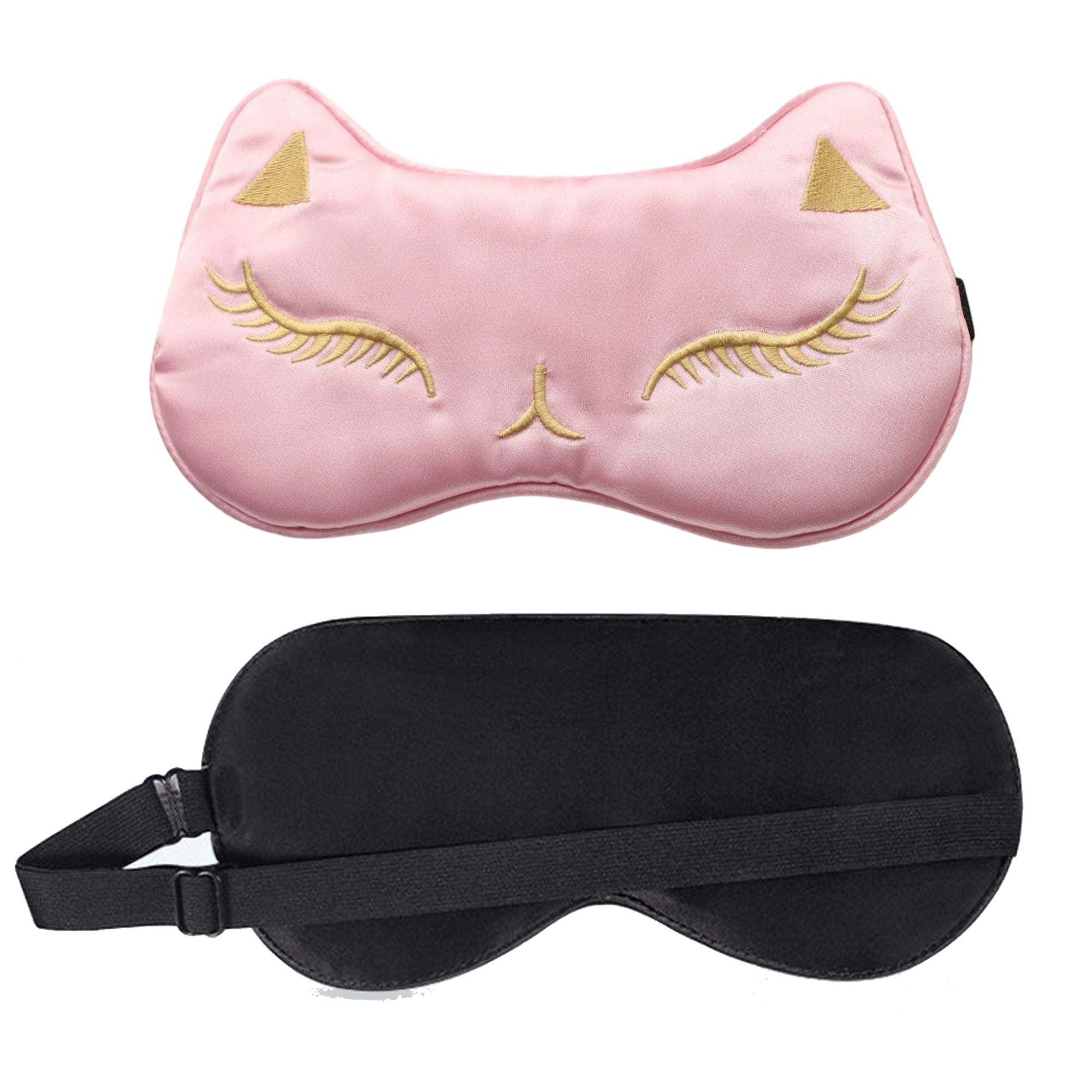 Anna-Kaci Cat Embroidered Silk Sleep Mask Adjustable Strap Soft Eye Mask for Travel Nap Night Sleep Light