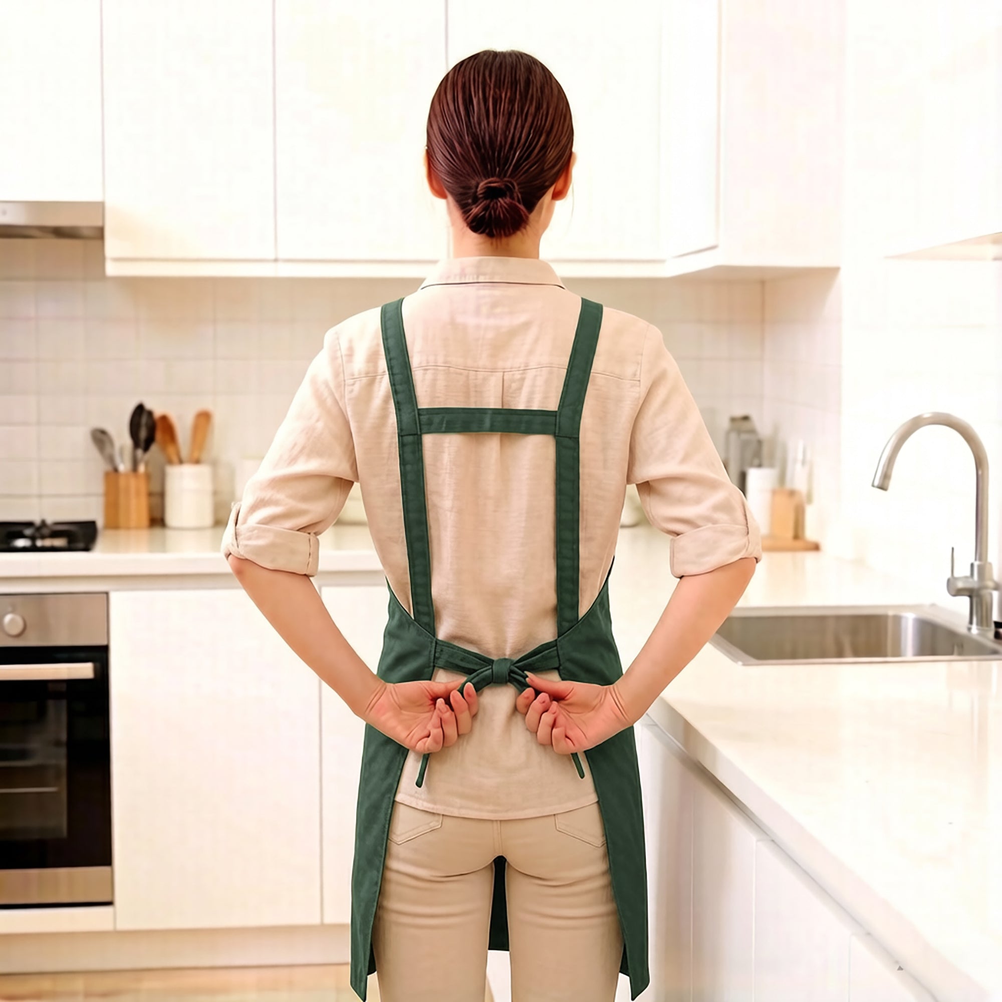 Anna-Kaci Adjustable Kitchen Apron with Front Pockets Durable Cooking Apron for Baking Cleaning Gardening