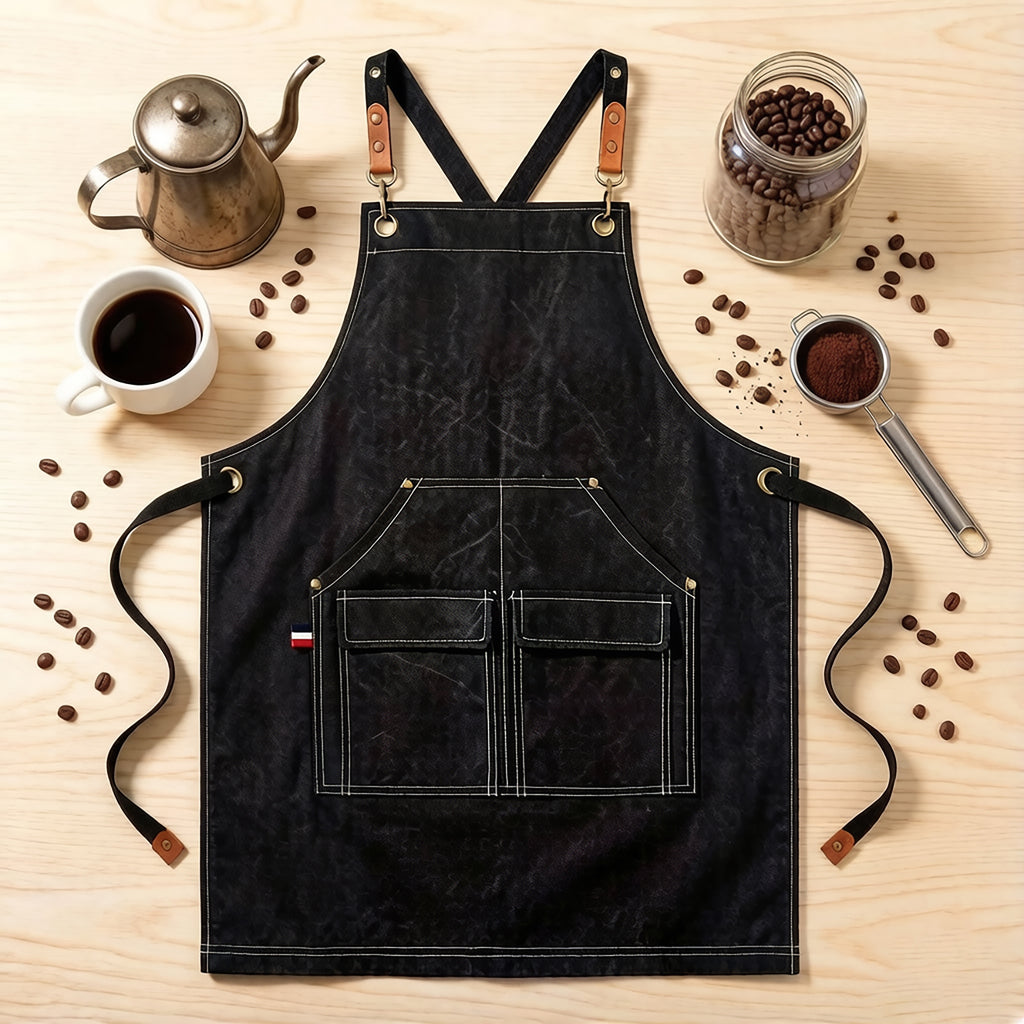 Anna-Kaci Cotton Kitchen Apron with Adjustable Cross Back Straps Multi Pocket Cooking Apron