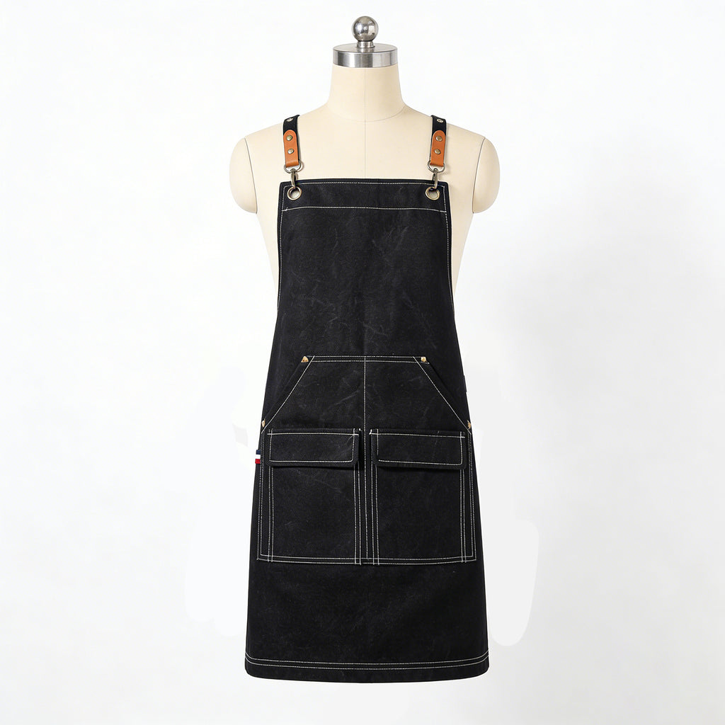 Anna-Kaci Cotton Kitchen Apron with Adjustable Cross Back Straps Multi Pocket Cooking Apron