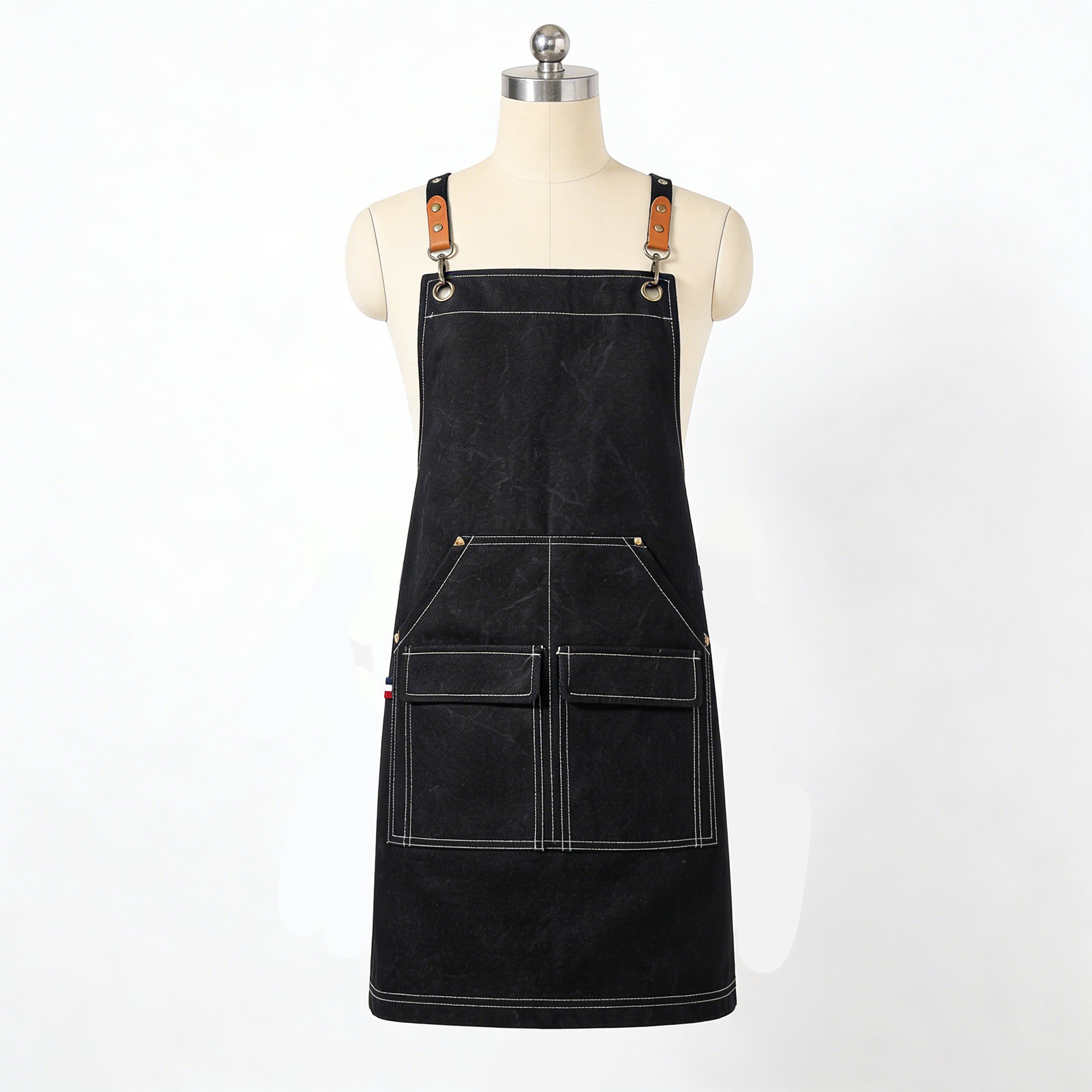 Anna-Kaci Cotton Kitchen Apron with Adjustable Cross Back Straps Multi Pocket Cooking Apron