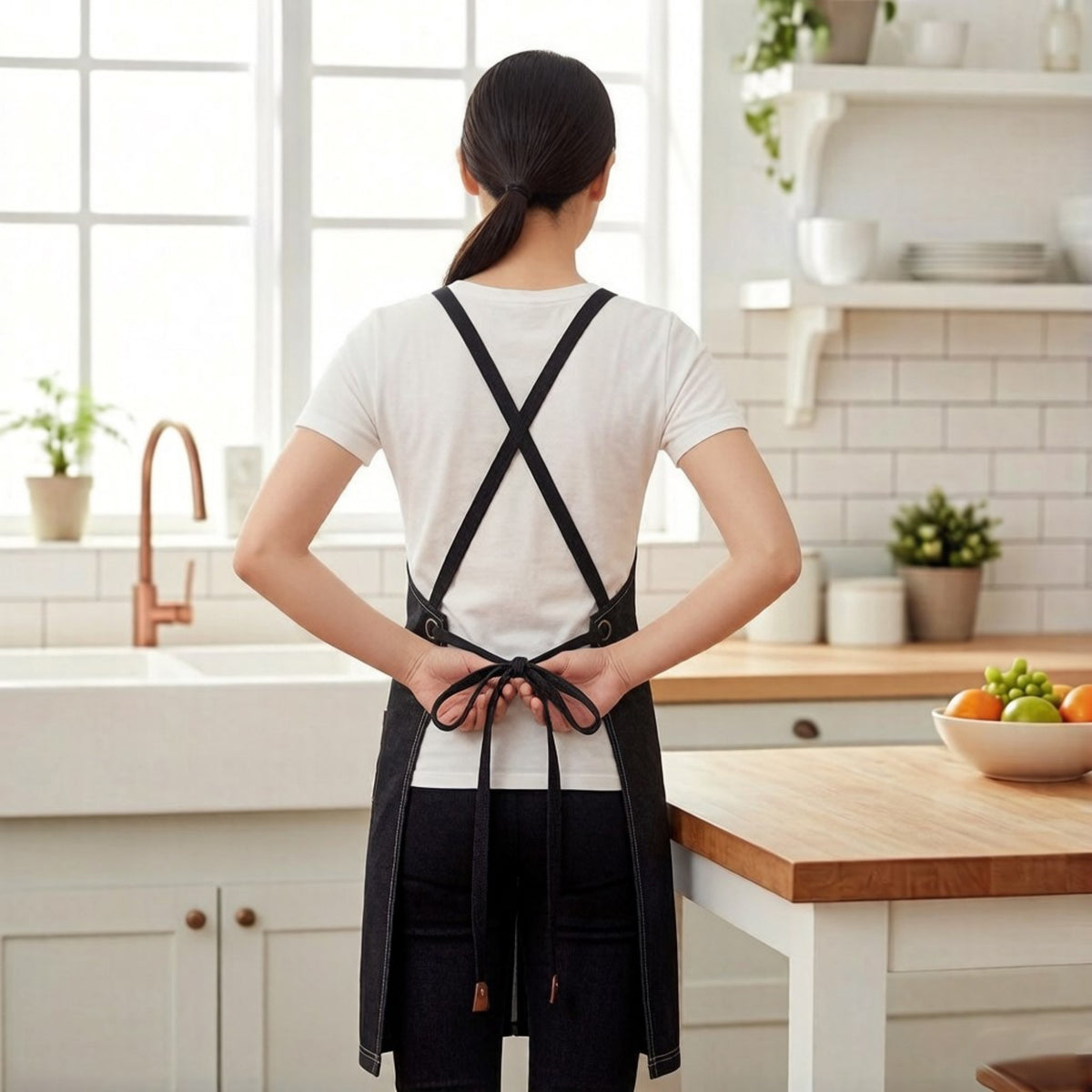 Delantal de cocina de algodón Anna-Kaci con tirantes cruzados ajustables y múltiples bolsillos