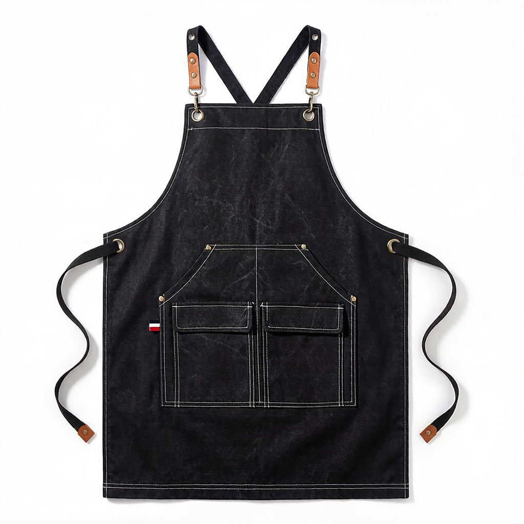 Anna-Kaci Cotton Kitchen Apron with Adjustable Cross Back Straps Multi Pocket Cooking Apron