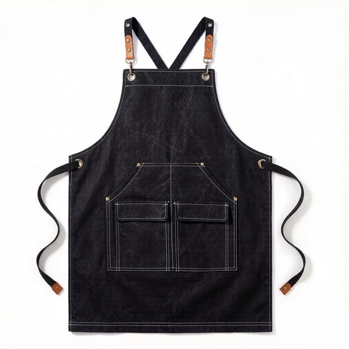 Delantal de cocina de algodón Anna-Kaci con tirantes cruzados ajustables y múltiples bolsillos