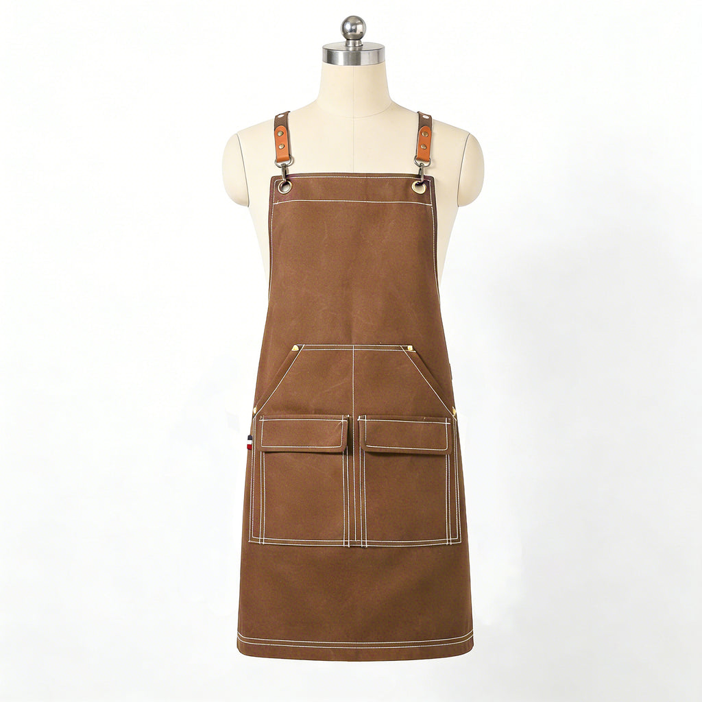 Anna-Kaci Cotton Kitchen Apron with Adjustable Cross Back Straps Multi Pocket Cooking Apron