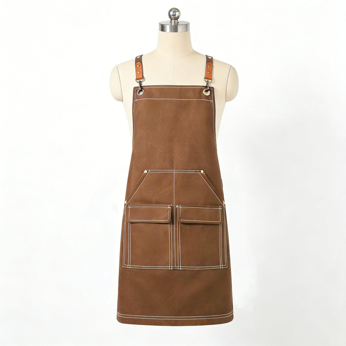 Delantal de cocina de algodón Anna-Kaci con tirantes cruzados ajustables y múltiples bolsillos