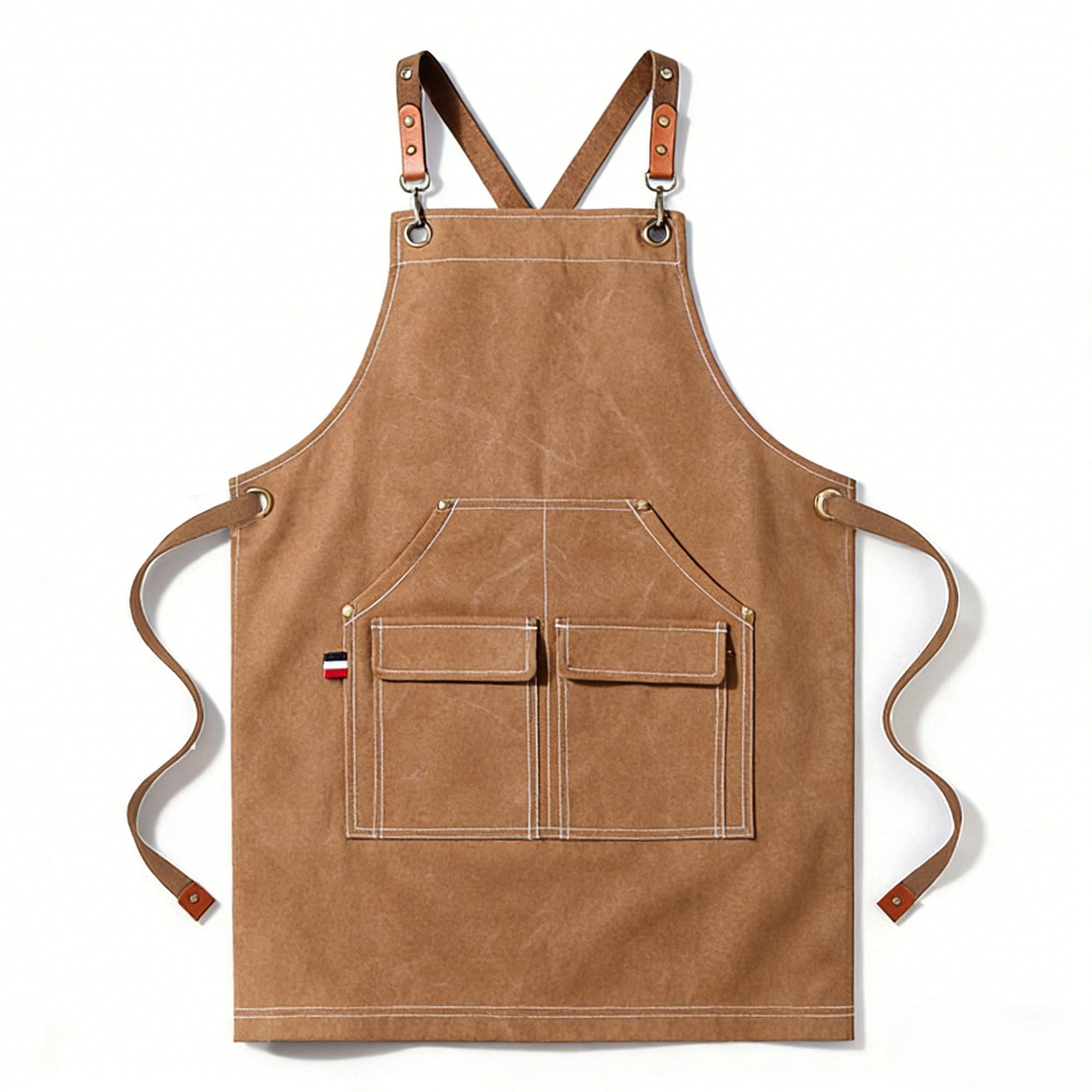 Anna-Kaci Cotton Kitchen Apron with Adjustable Cross Back Straps Multi Pocket Cooking Apron