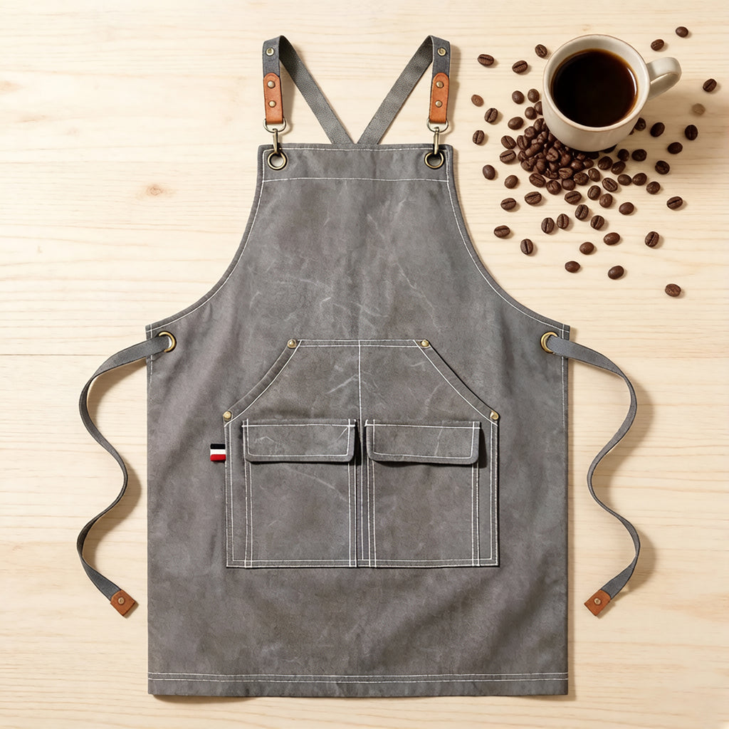 Anna-Kaci Cotton Kitchen Apron with Adjustable Cross Back Straps Multi Pocket Cooking Apron