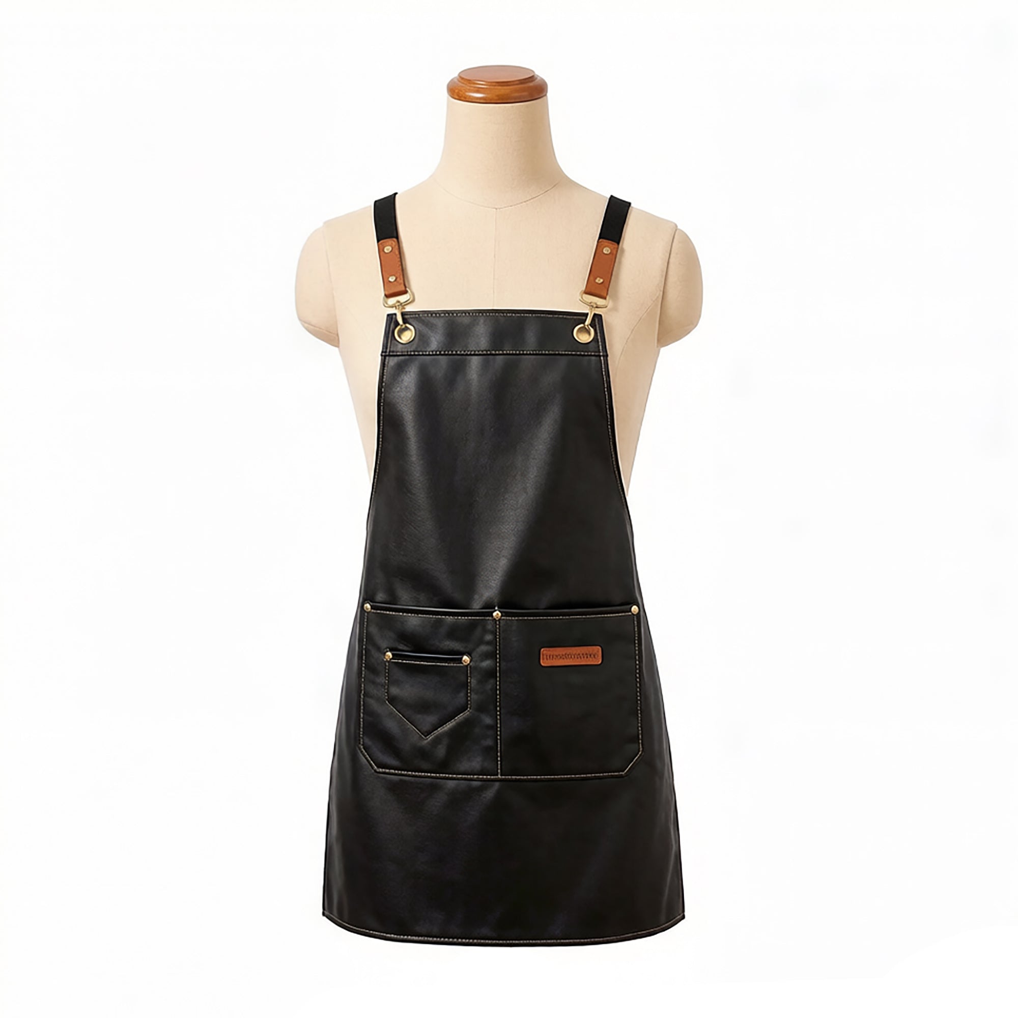 Anna-Kaci PU Leather Kitchen Apron with Multi Pocket Work Apron for Cooking Barista Grilling