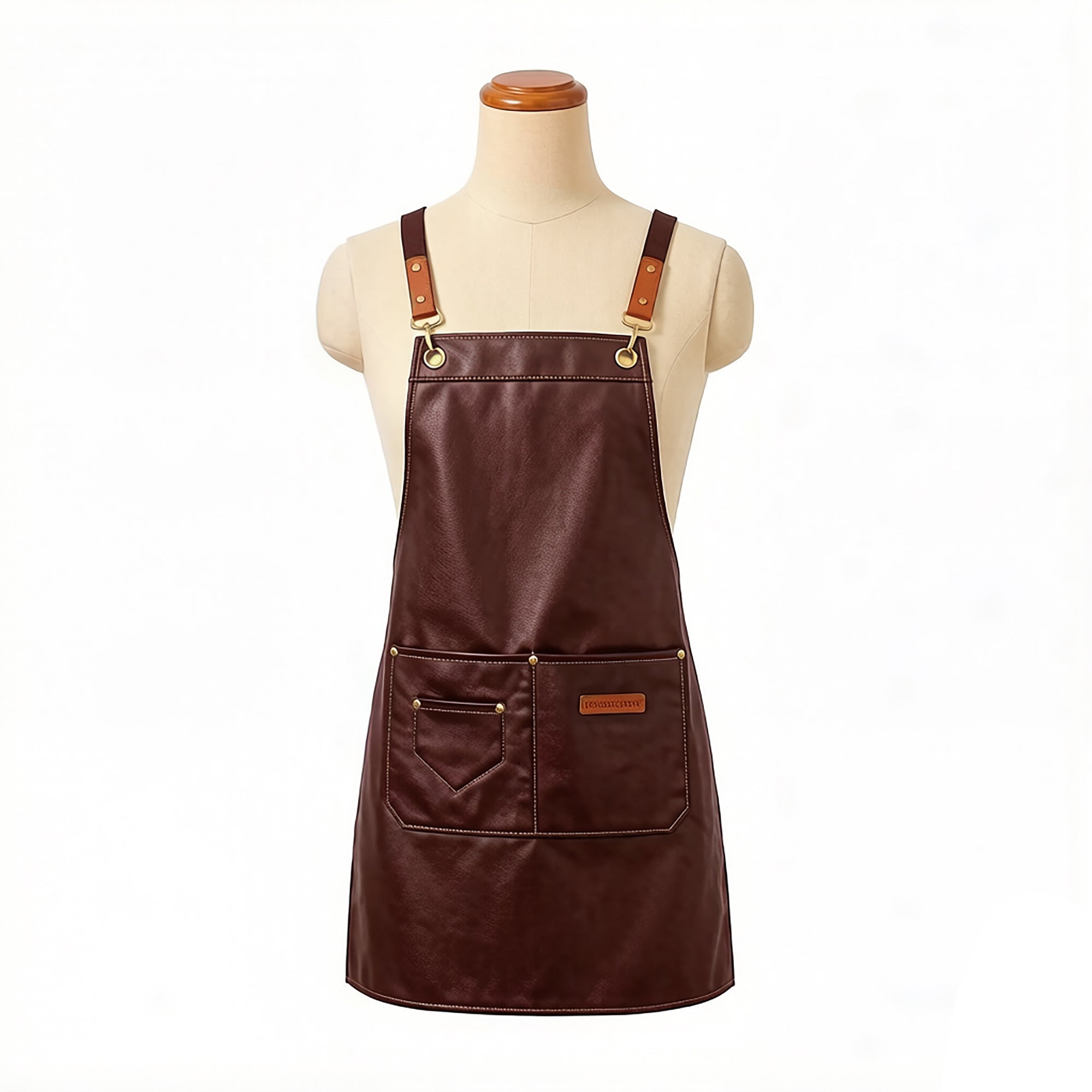 Anna-Kaci PU Leather Kitchen Apron with Multi Pocket Work Apron for Cooking Barista Grilling