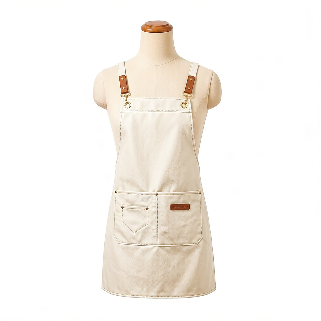 Anna-Kaci PU Leather Kitchen Apron with Multi Pocket Work Apron for Cooking Barista Grilling