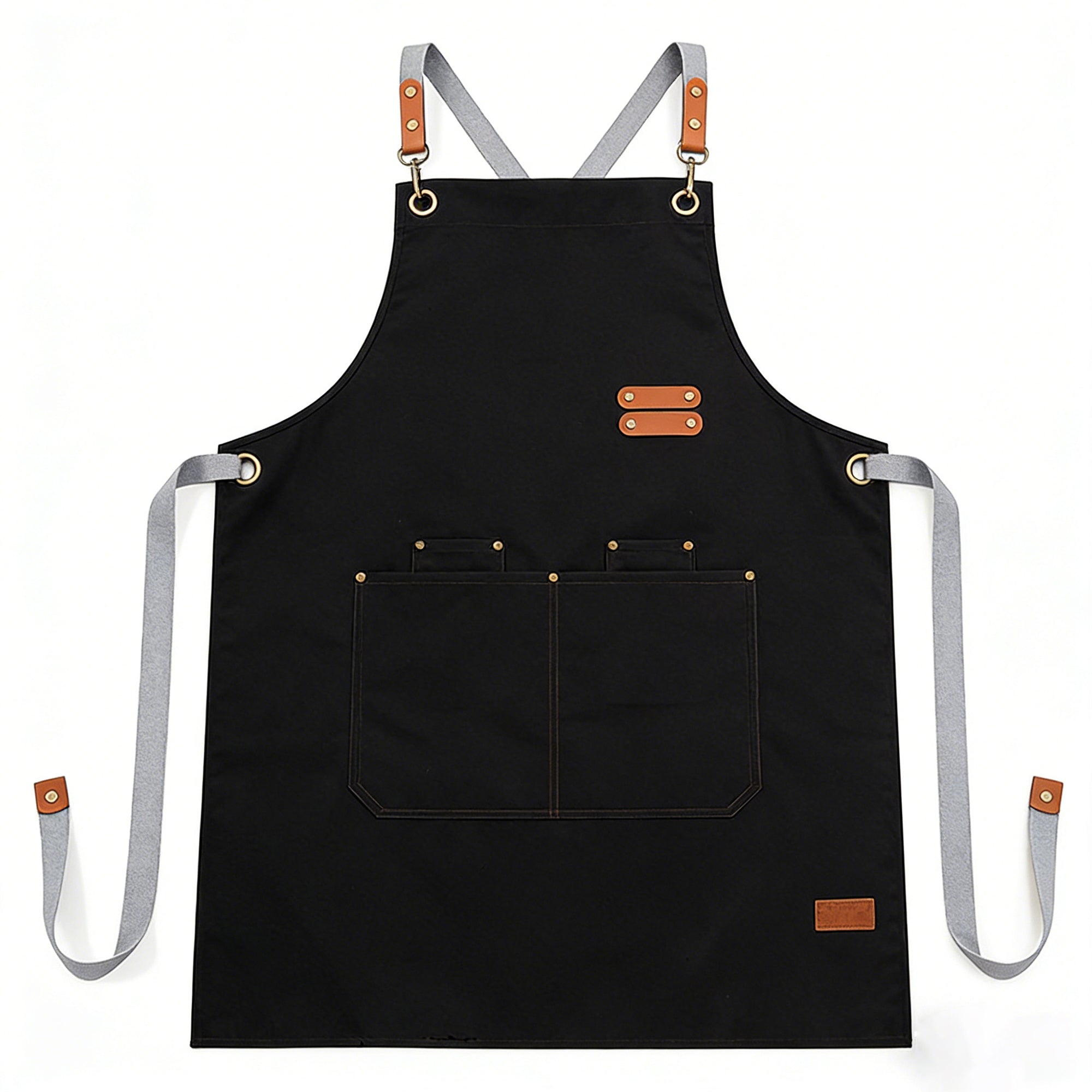 Anna-Kaci PU Leather Kitchen Apron with Adjustable Cross Back Straps Multi Pocket Work Apron for Cooking