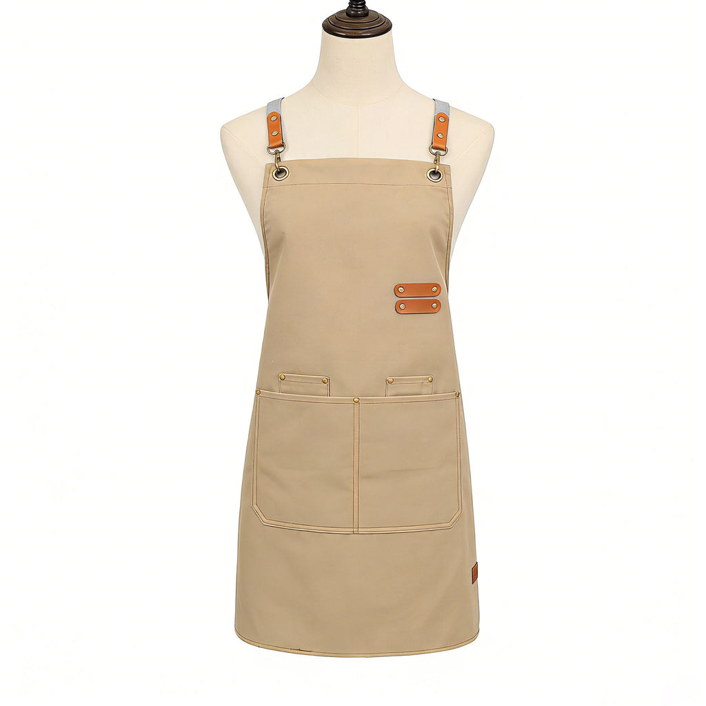 Anna-Kaci PU Leather Kitchen Apron with Adjustable Cross Back Straps Multi Pocket Work Apron for Cooking