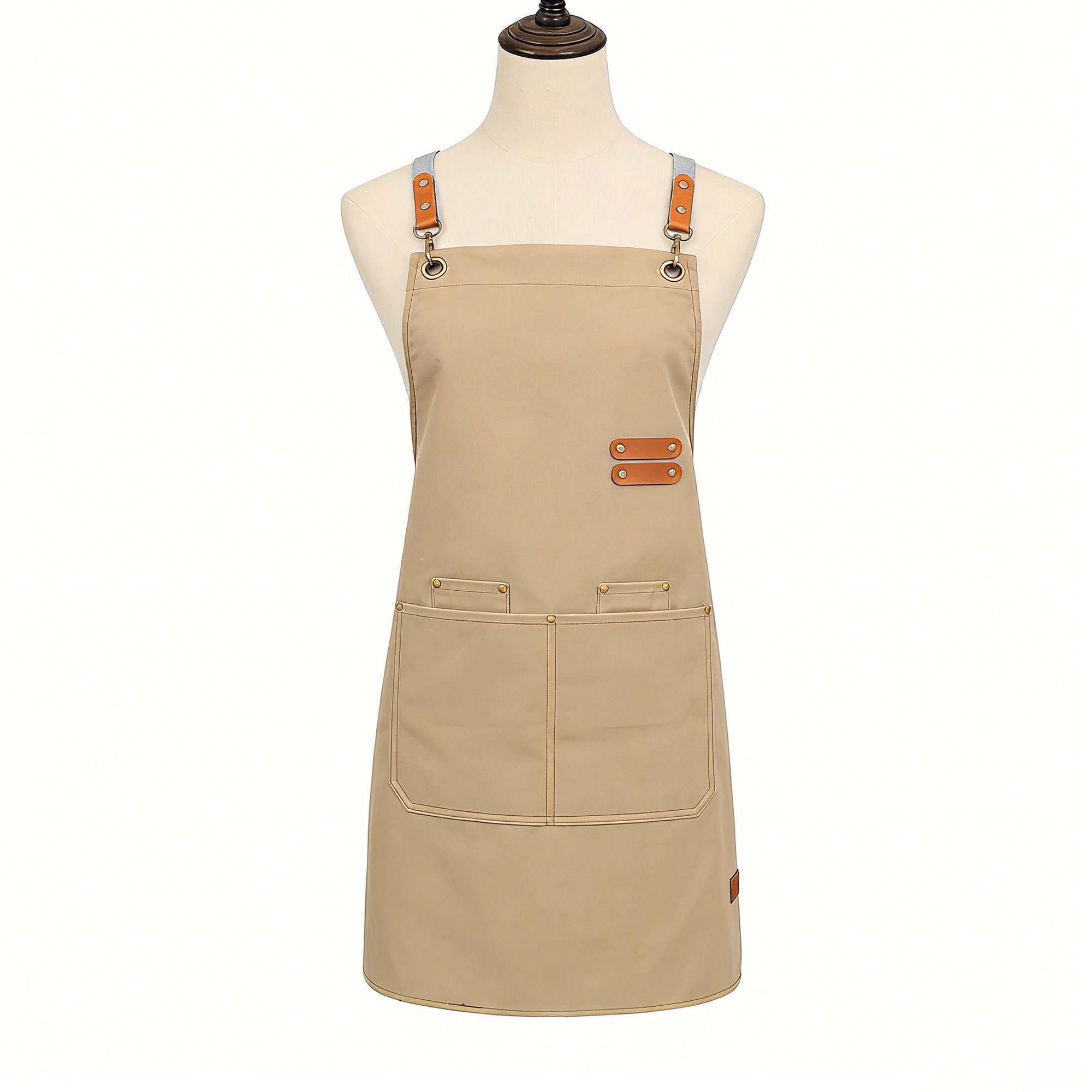 Anna-Kaci PU Leather Kitchen Apron with Adjustable Cross Back Straps Multi Pocket Work Apron for Cooking