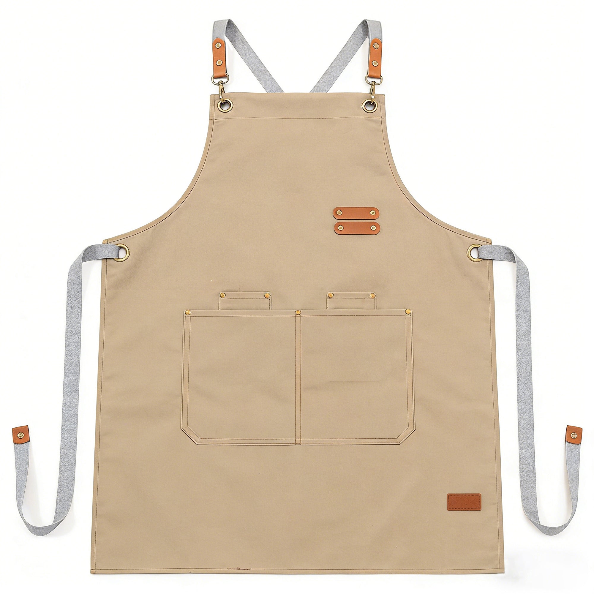 Anna-Kaci PU Leather Kitchen Apron with Adjustable Cross Back Straps Multi Pocket Work Apron for Cooking