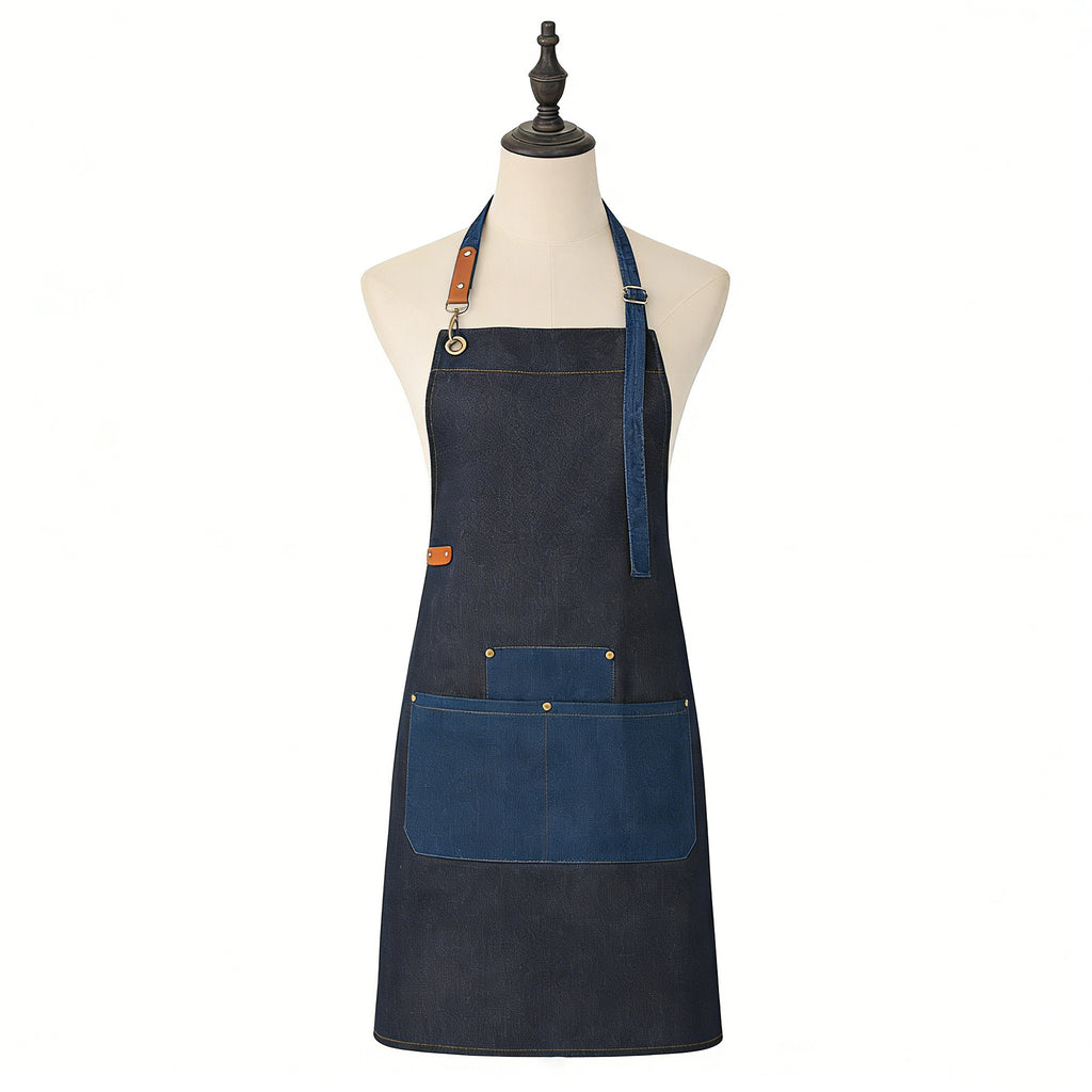 Anna-Kaci Denim Kitchen Apron with Adjustable Neck Strap Multi Pocket Work Apron for Cooking Baking Barista