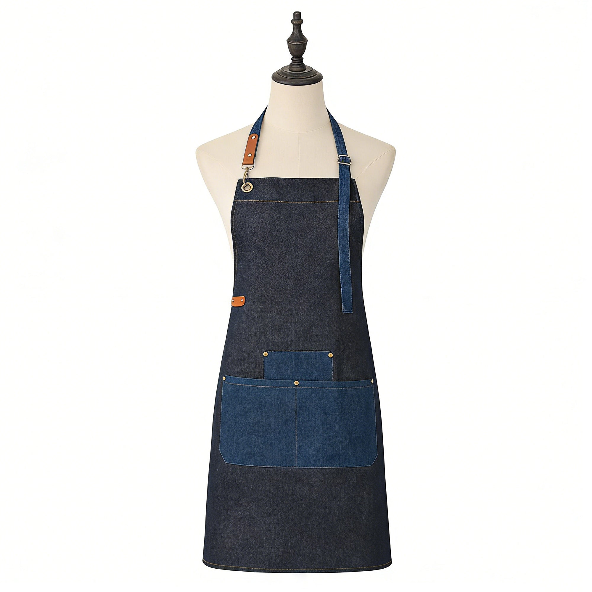 Anna-Kaci Denim Kitchen Apron with Adjustable Neck Strap Multi Pocket Work Apron for Cooking Baking Barista