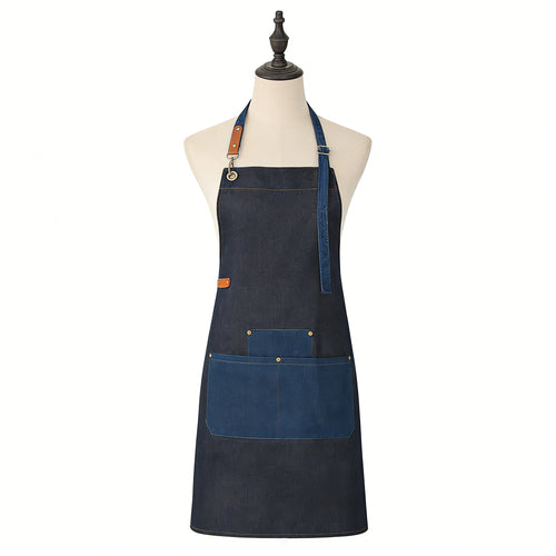 Anna-Kaci Denim Kitchen Apron with Adjustable Neck Strap Multi Pocket Work Apron for Cooking Baking Barista