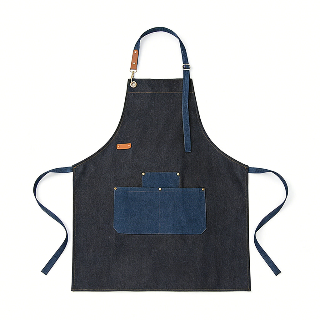 Anna-Kaci Denim Kitchen Apron with Adjustable Neck Strap Multi Pocket Work Apron for Cooking Baking Barista