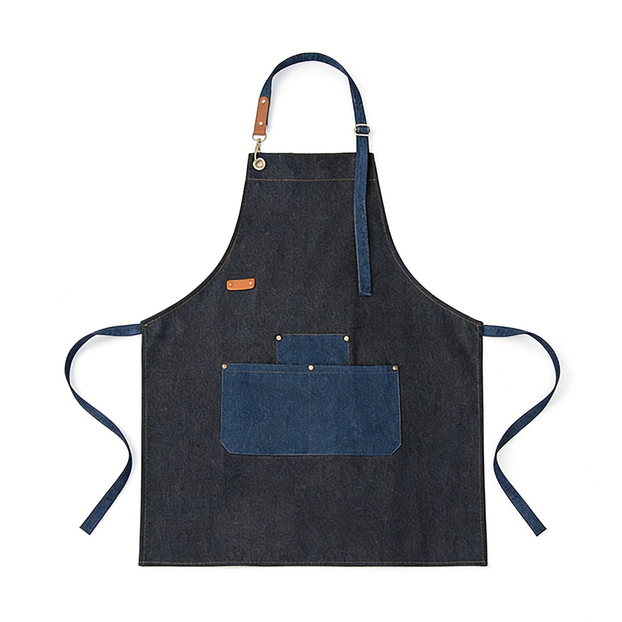 Anna-Kaci Denim Kitchen Apron with Adjustable Neck Strap Multi Pocket Work Apron for Cooking Baking Barista