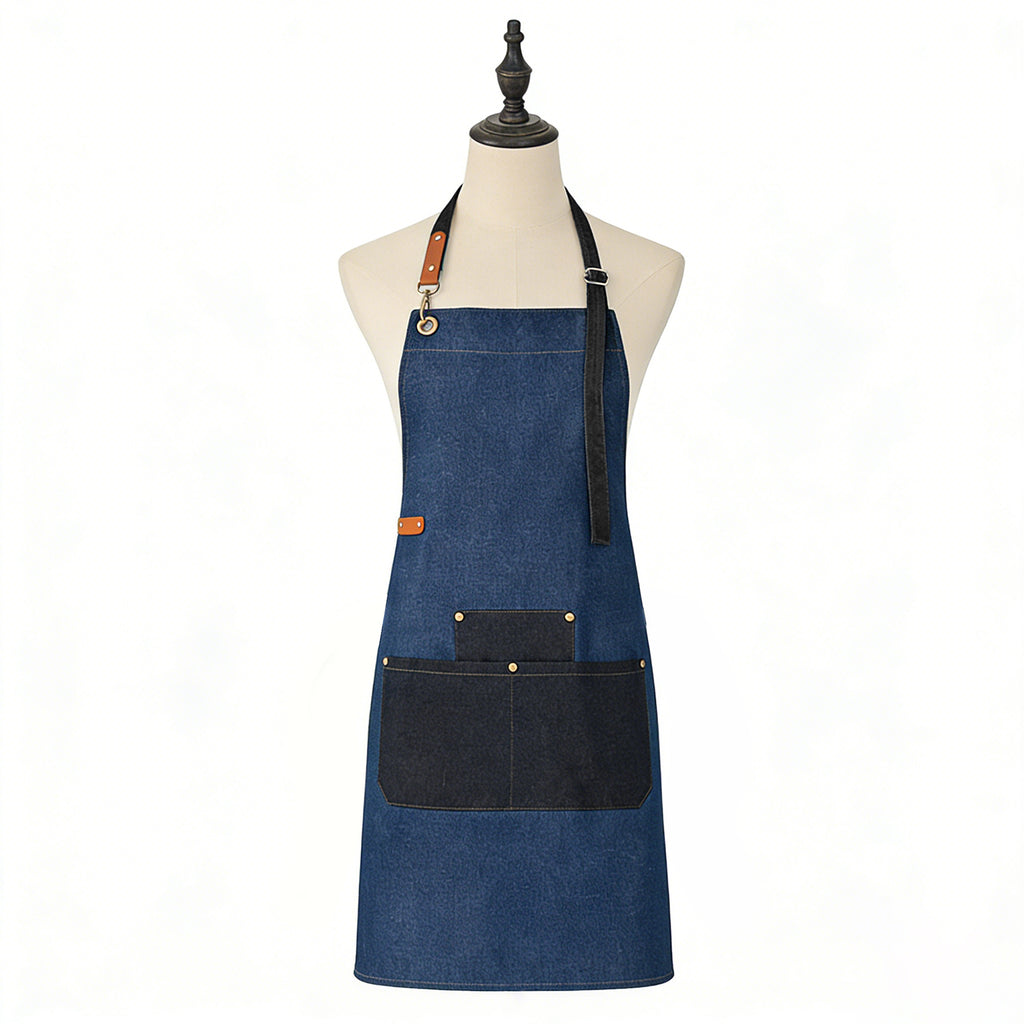 Anna-Kaci Denim Kitchen Apron with Adjustable Neck Strap Multi Pocket Work Apron for Cooking Baking Barista