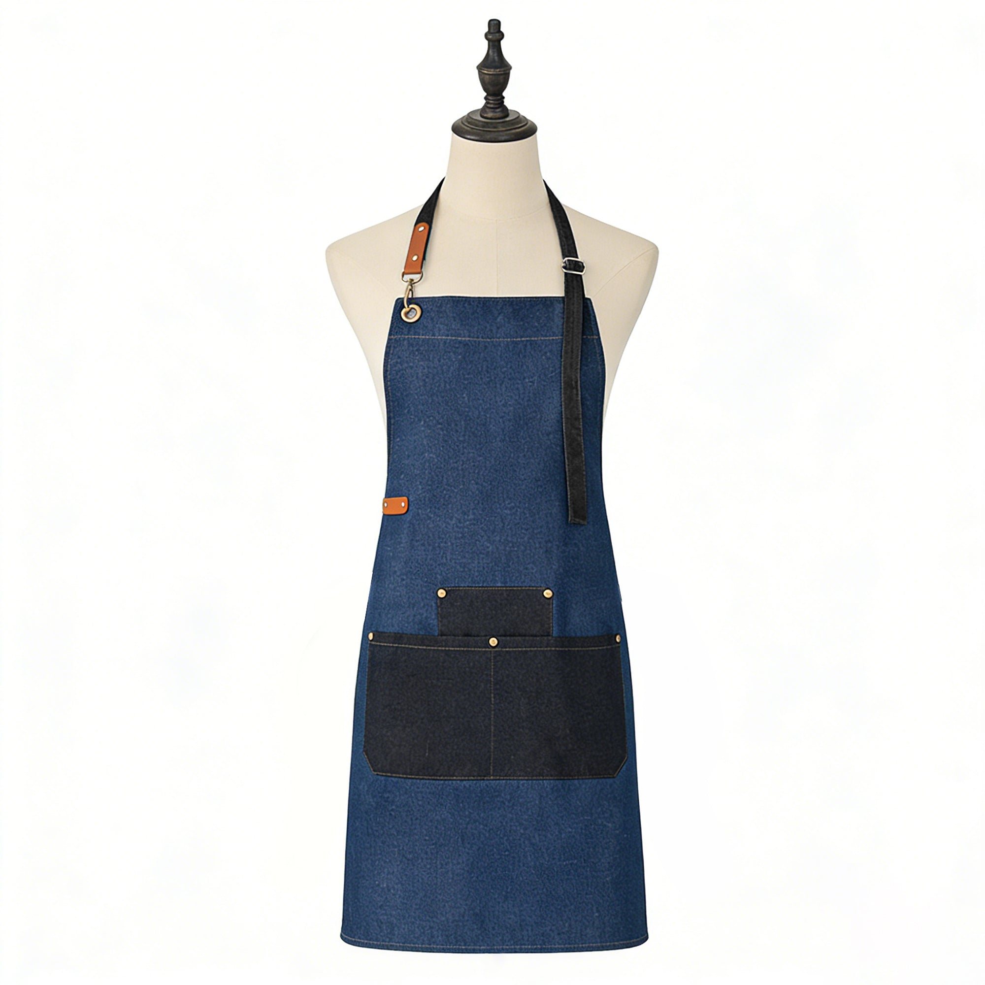 Anna-Kaci Denim Kitchen Apron with Adjustable Neck Strap Multi Pocket Work Apron for Cooking Baking Barista