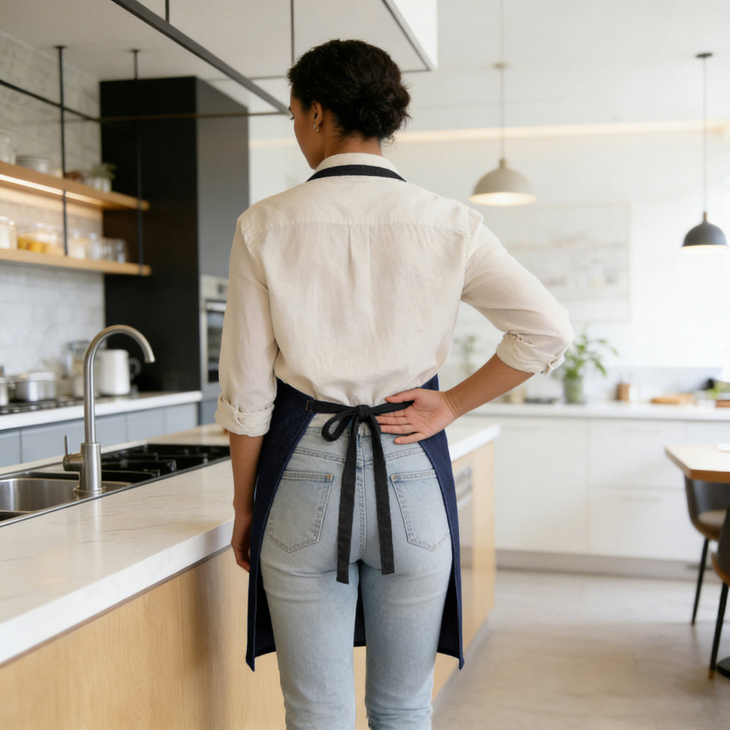 Anna-Kaci Denim Kitchen Apron with Adjustable Neck Strap Multi Pocket Work Apron for Cooking Baking Barista