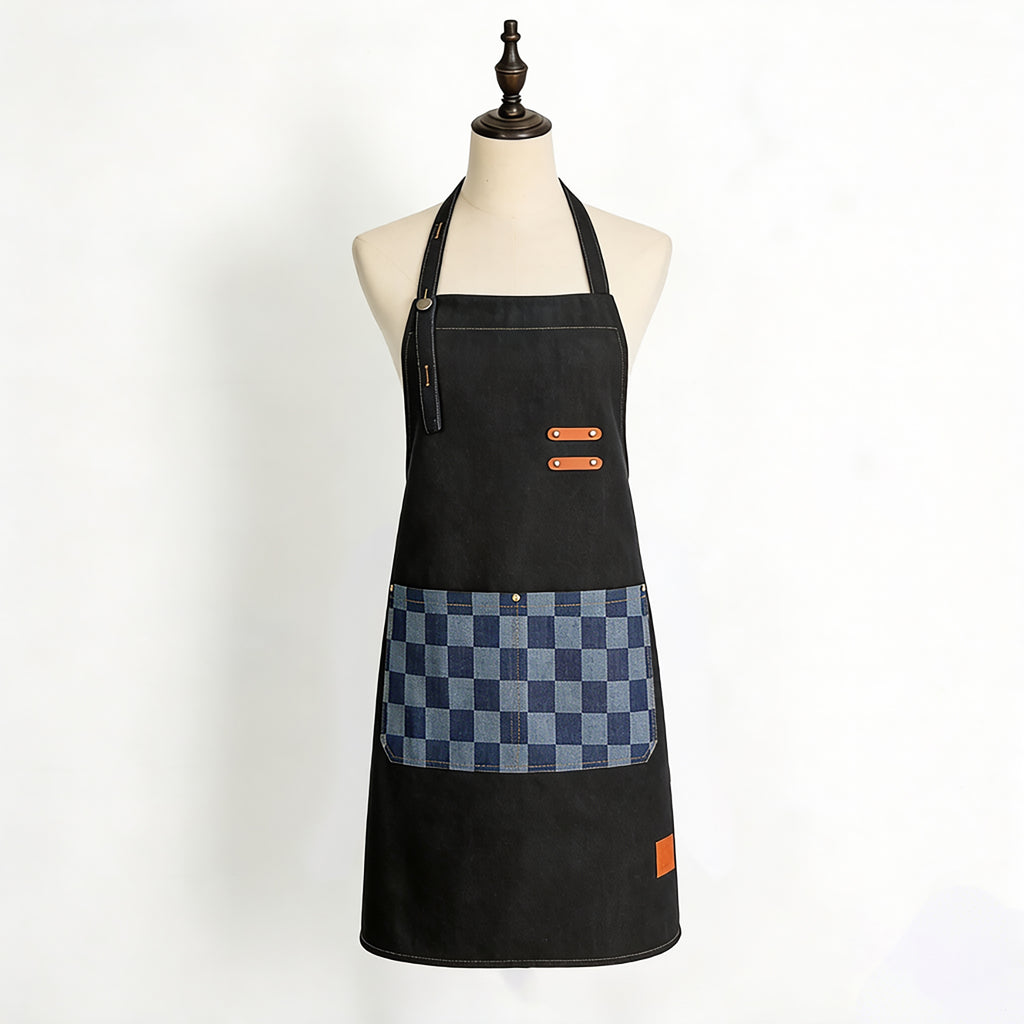 Anna-Kaci Denim Kitchen Apron with Adjustable Neck Strap Multi Pocket Work Apron for Cooking Baking Barista