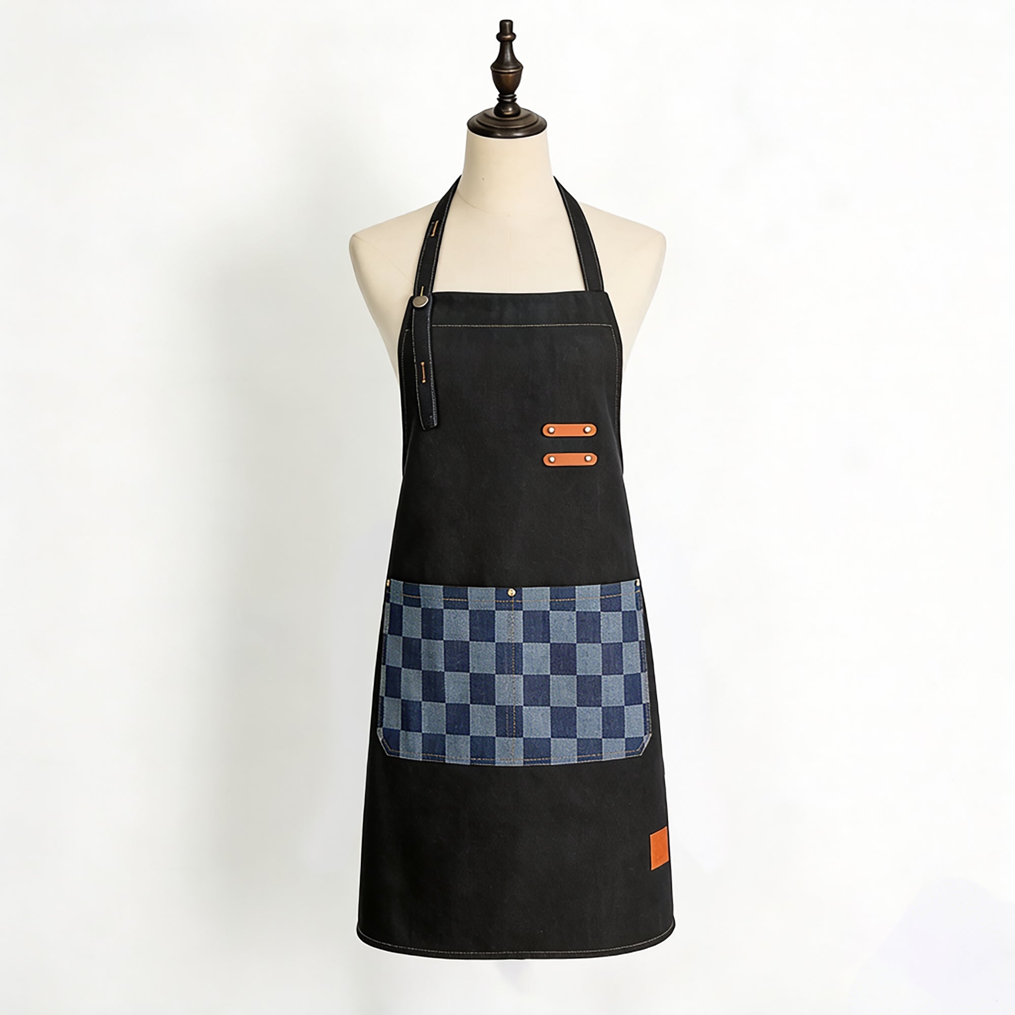 Anna-Kaci Denim Kitchen Apron with Adjustable Neck Strap Multi Pocket Work Apron for Cooking Baking Barista