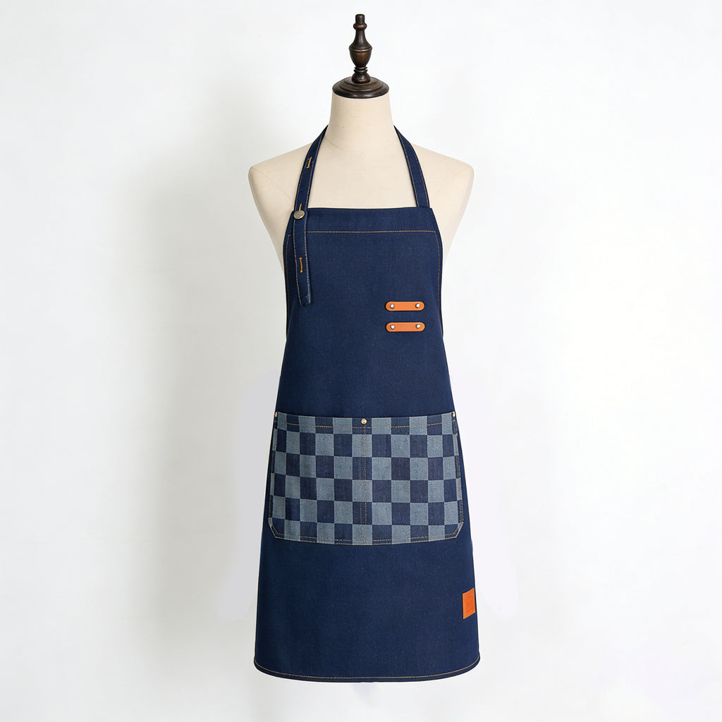 Anna-Kaci Denim Kitchen Apron with Adjustable Neck Strap Multi Pocket Work Apron for Cooking Baking Barista