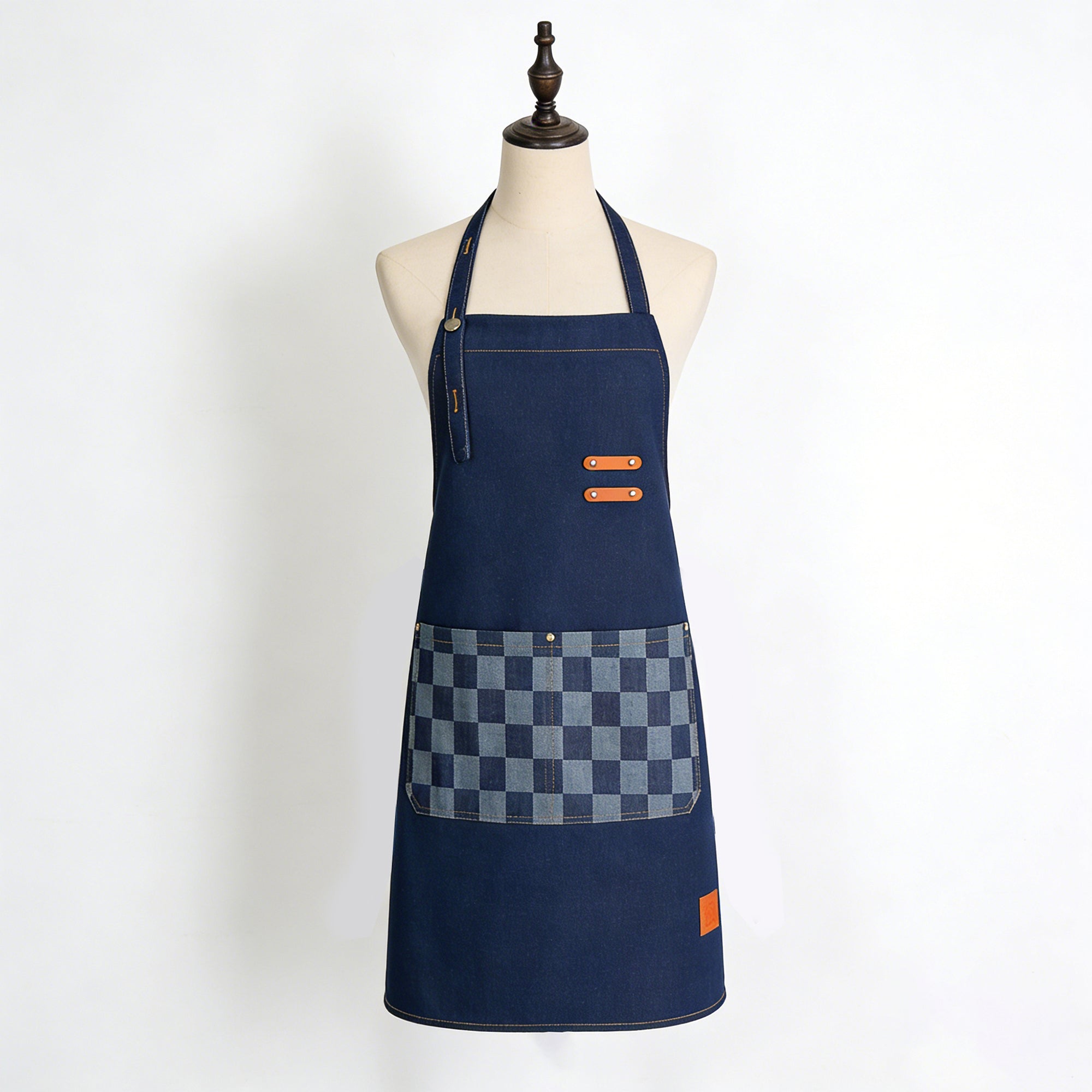 Anna-Kaci Denim Kitchen Apron with Adjustable Neck Strap Multi Pocket Work Apron for Cooking Baking Barista
