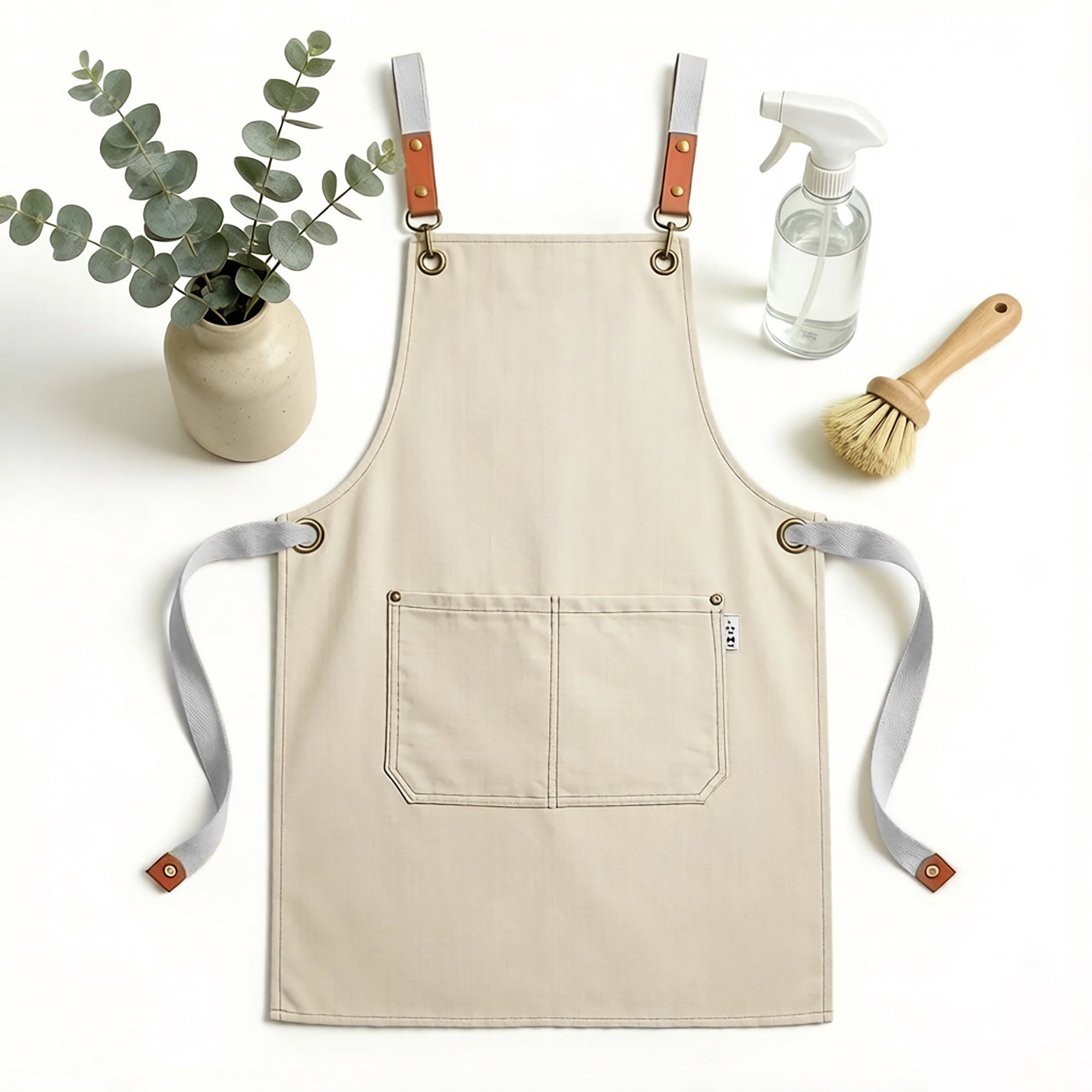 Anna-Kaci Canvas Utility Apron with Straps Cross Back Design for Kitchen Cafe and Artisan Work