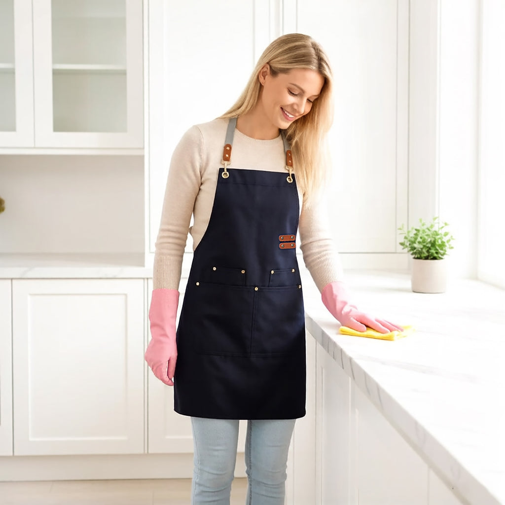 Anna-Kaci Canvas Work Apron with Multi Pocket Kitchen Apron for Cooking Baking Cleaning Gardening