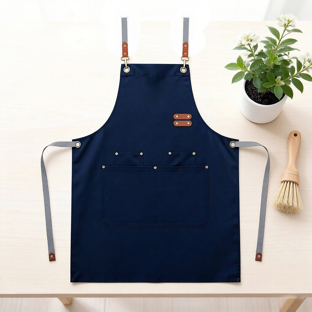 Anna-Kaci Canvas Work Apron with Multi Pocket Kitchen Apron for Cooking Baking Cleaning Gardening