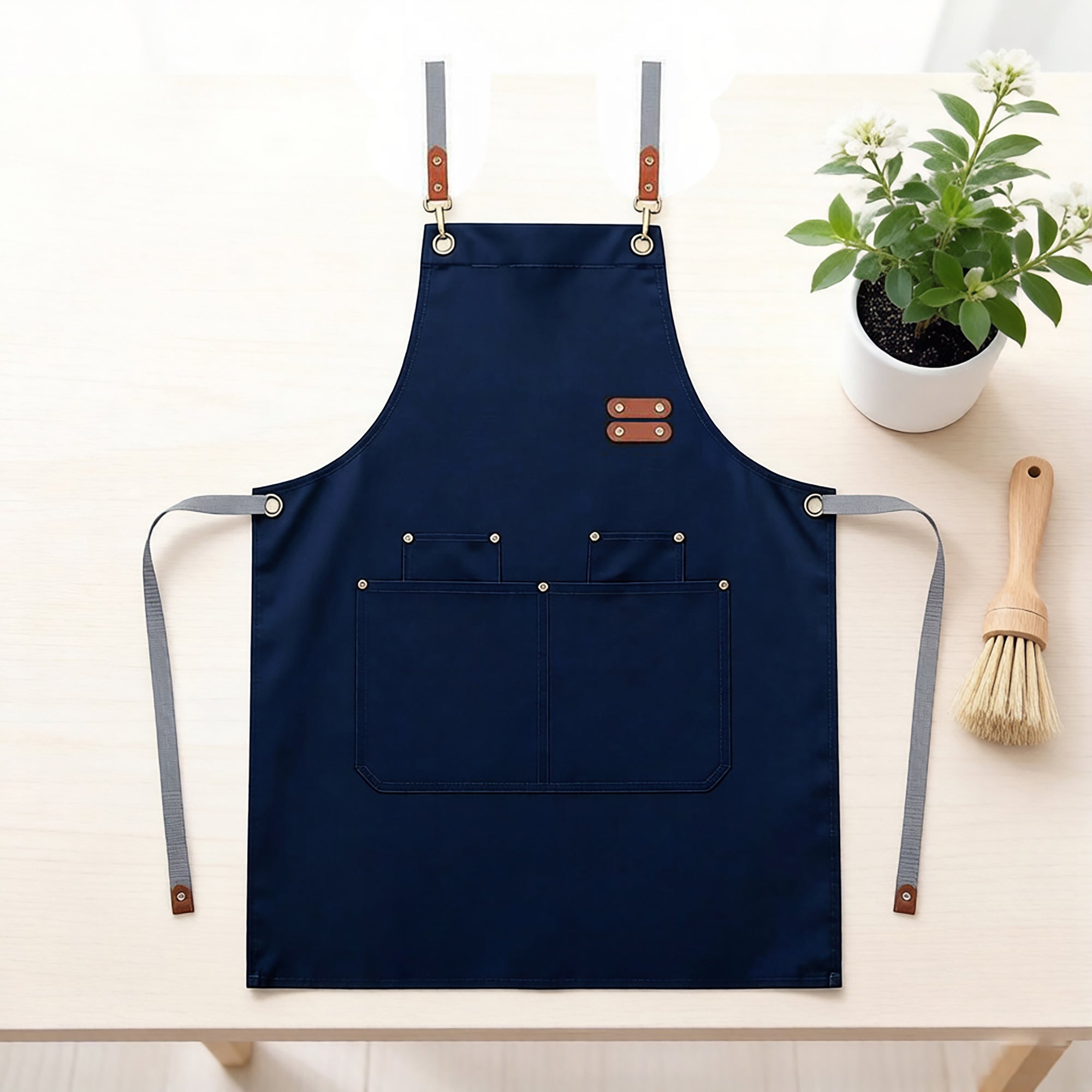 Anna-Kaci Canvas Work Apron with Multi Pocket Kitchen Apron for Cooking Baking Cleaning Gardening