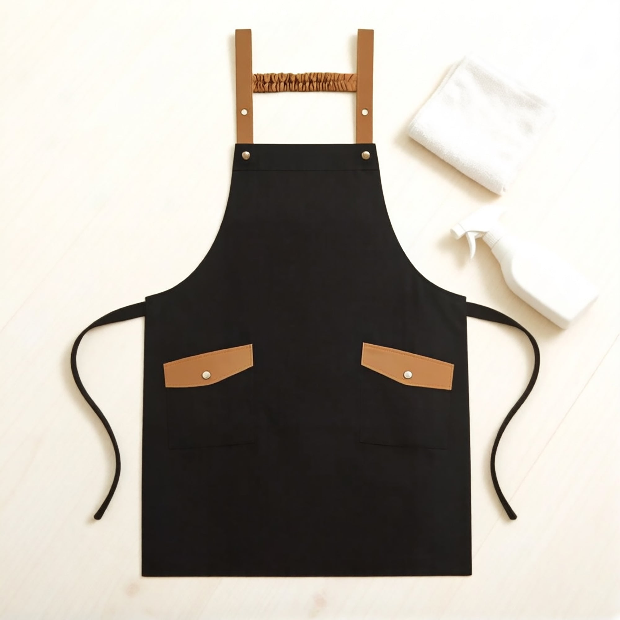 Anna-Kaci Canvas Kitchen Apron with Adjustable Shoulder Straps Multi Pocket Work Apron for Cooking Cleaning
