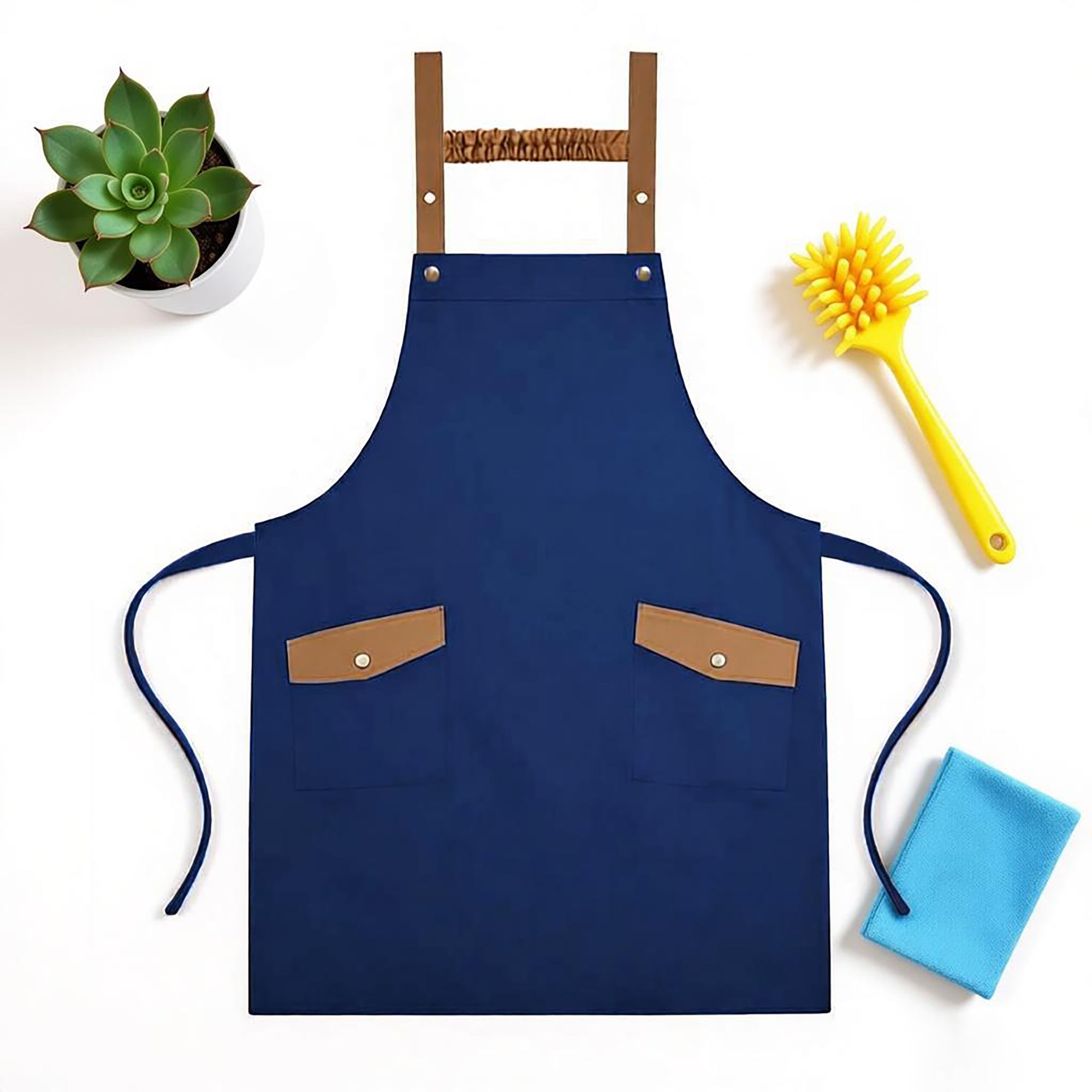 Anna-Kaci Canvas Kitchen Apron with Adjustable Shoulder Straps Multi Pocket Work Apron for Cooking Cleaning