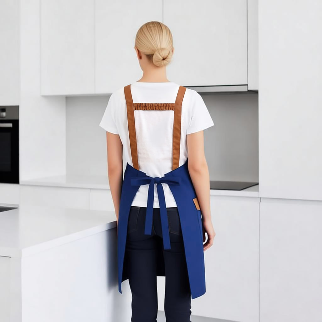 Anna-Kaci Canvas Kitchen Apron with Adjustable Shoulder Straps Multi Pocket Work Apron for Cooking Cleaning