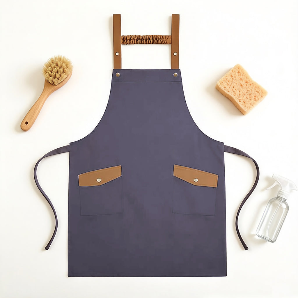 Anna-Kaci Canvas Kitchen Apron with Adjustable Shoulder Straps Multi Pocket Work Apron for Cooking Cleaning