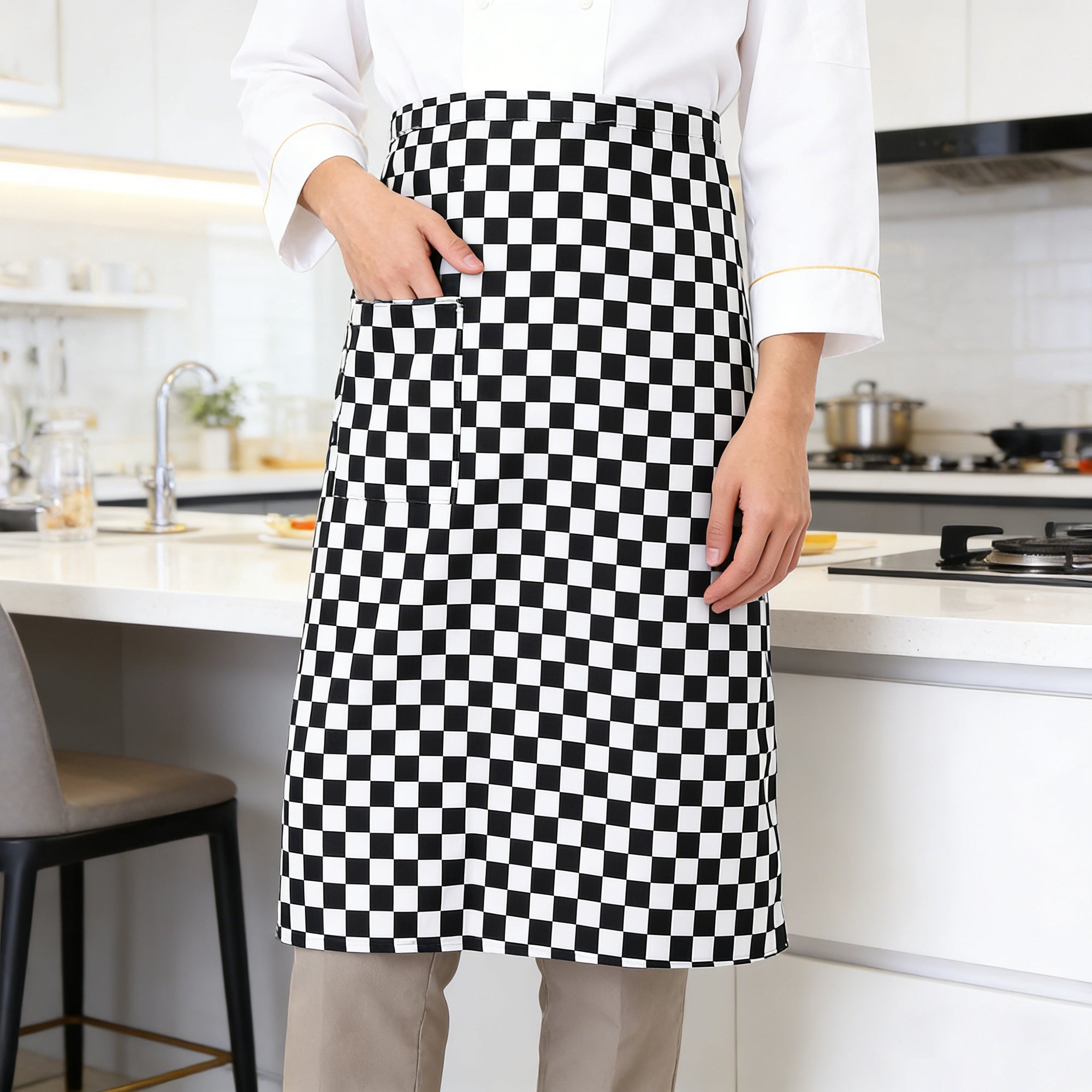 Anna-Kaci Checkered Waist Apron with Front Pocket Half Apron for Cooking Baking Serving Cleaning