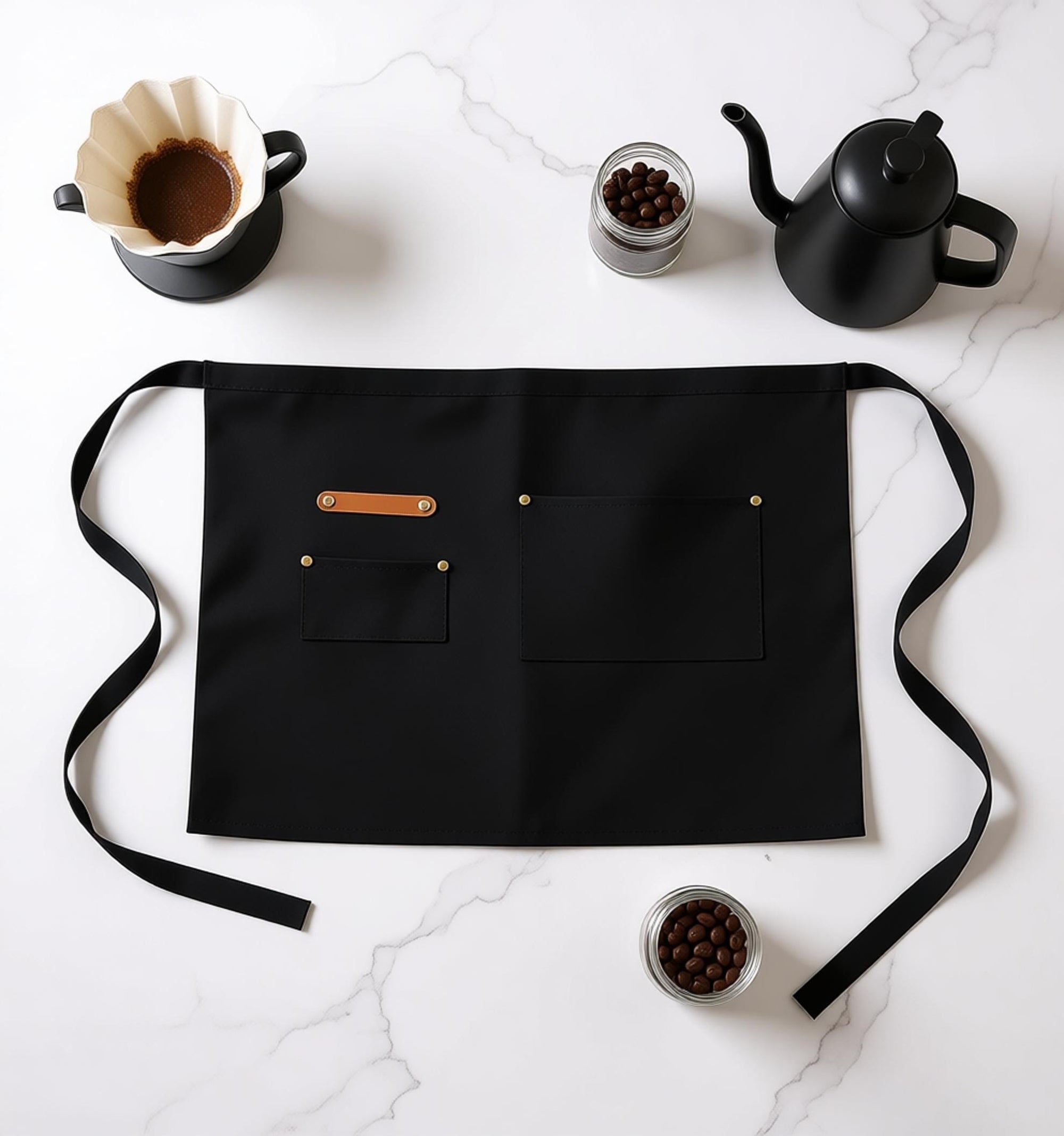 Anna-Kaci Waist Apron with Multiple Pockets Adjustable Tie Straps Half Apron for Cooking Serving Barista