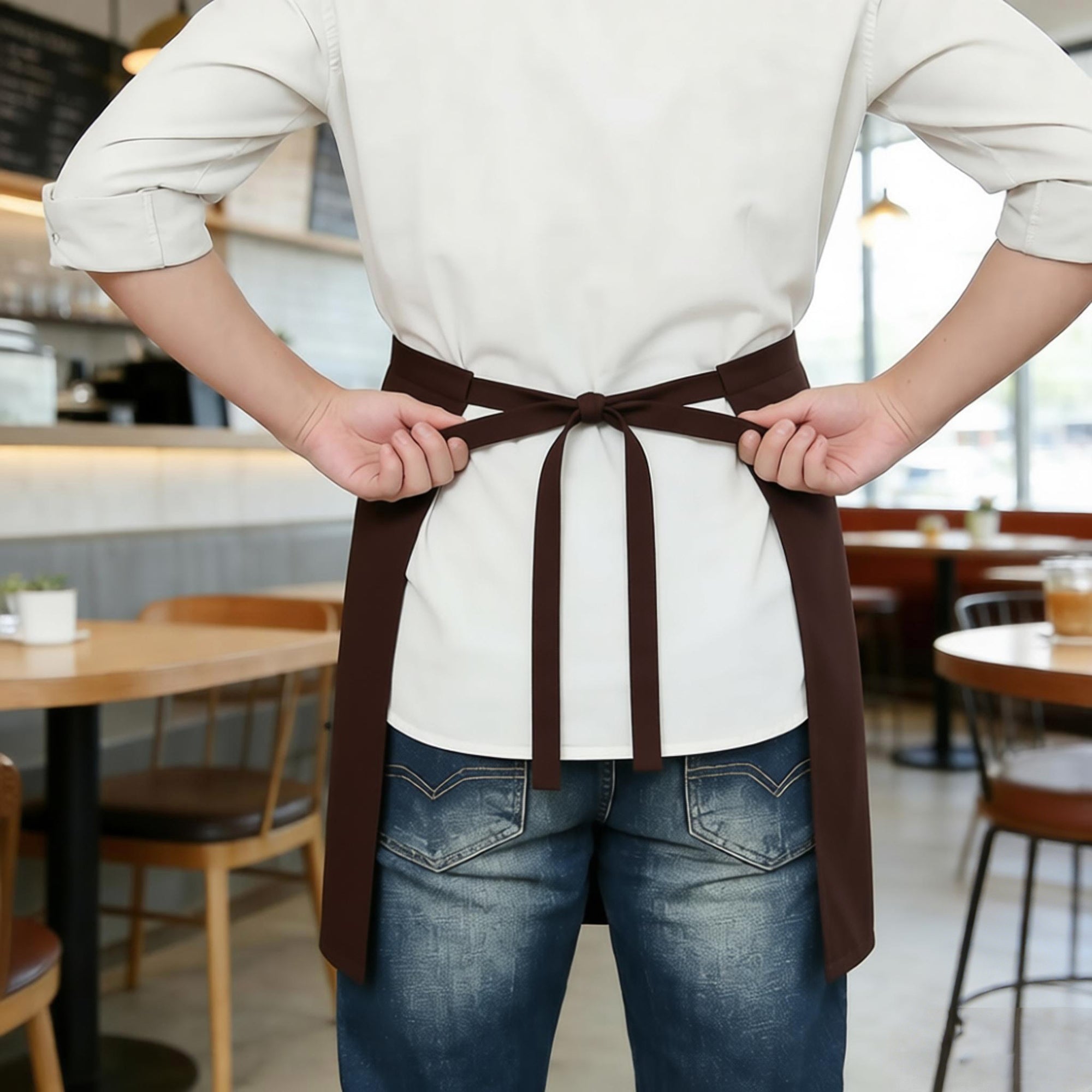 Anna-Kaci Waist Apron with Multiple Pockets Adjustable Tie Straps Half Apron for Cooking Serving Barista