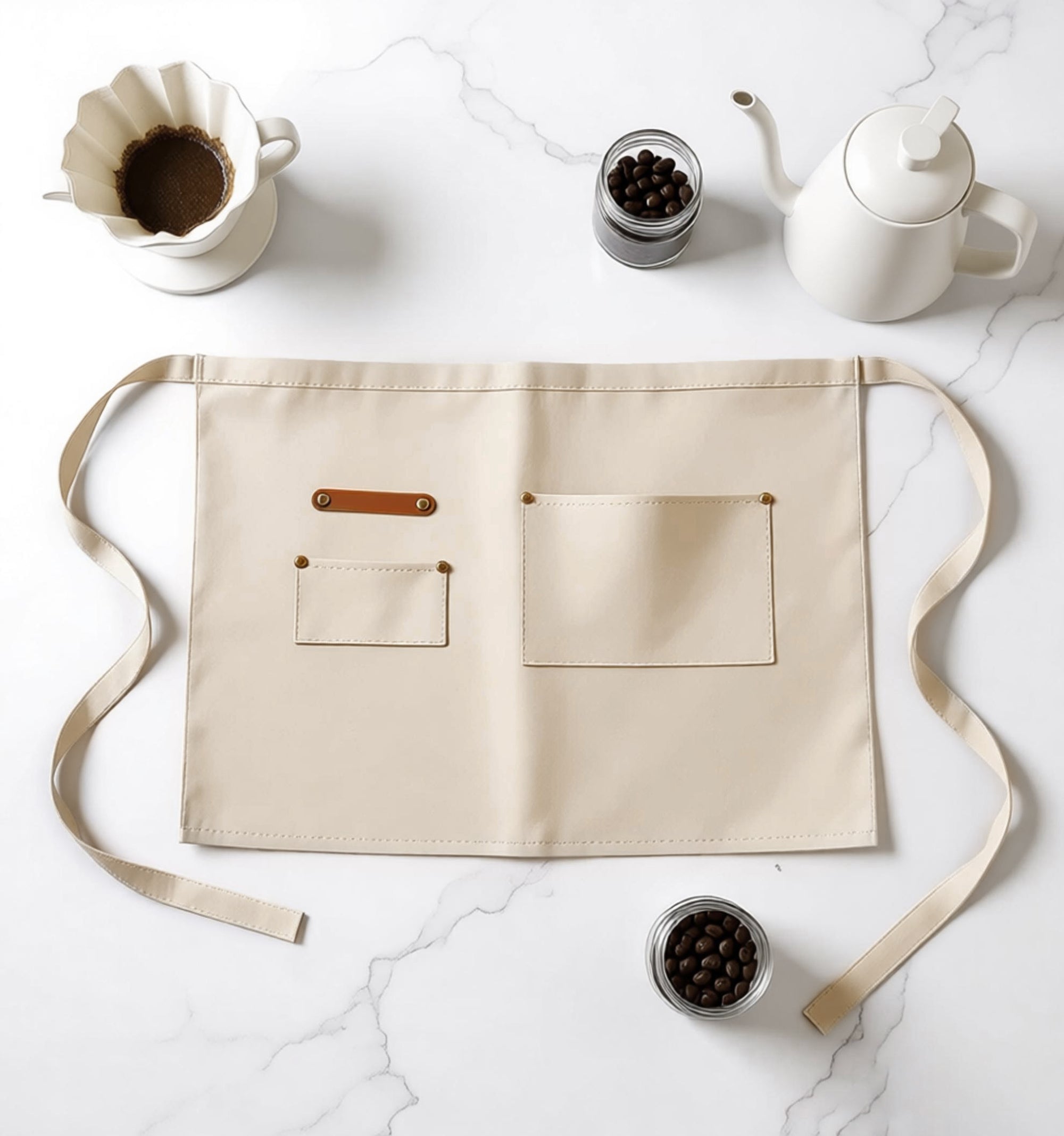 Anna-Kaci Waist Apron with Multiple Pockets Adjustable Tie Straps Half Apron for Cooking Serving Barista